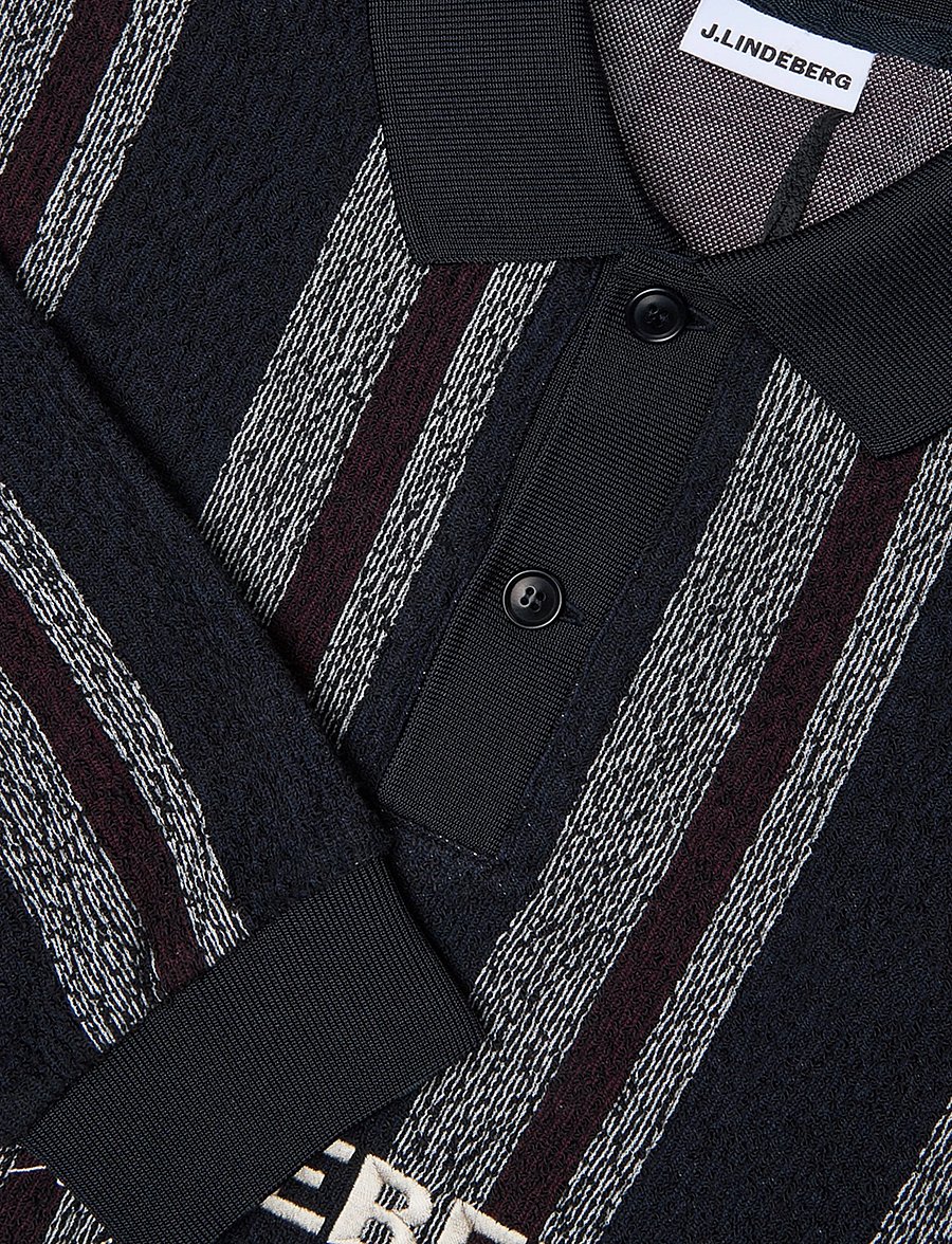 J. Lindeberg - Bergman Jacquard Oversize Polo - pikkade varrukatega kootud polod - garrett polo stripe navy - 2