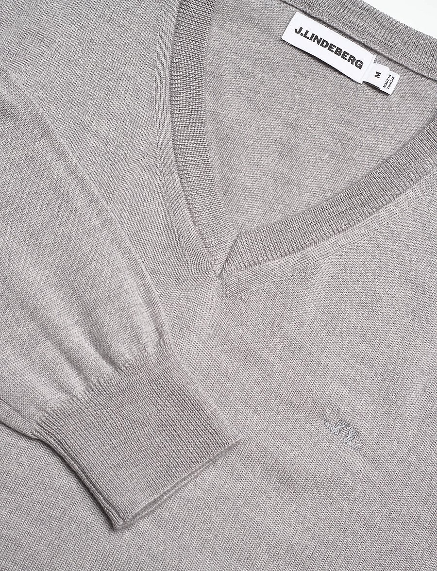 J. Lindeberg - Lymann Knitted Sweater - v-hals - light grey melange - 4