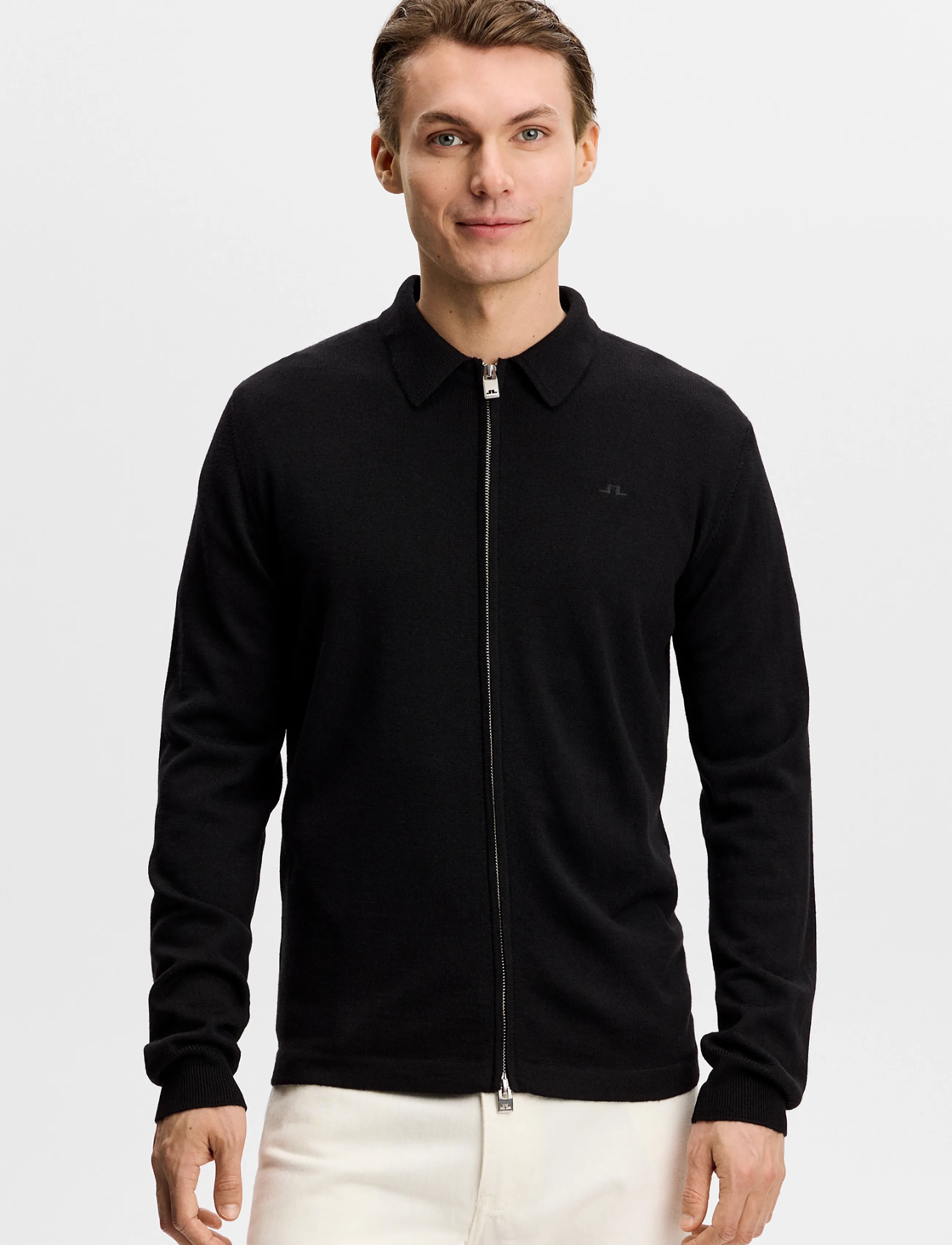 J. Lindeberg Kaleb Merino Cardigan, L, Black, Strik > Cardigans, Herre