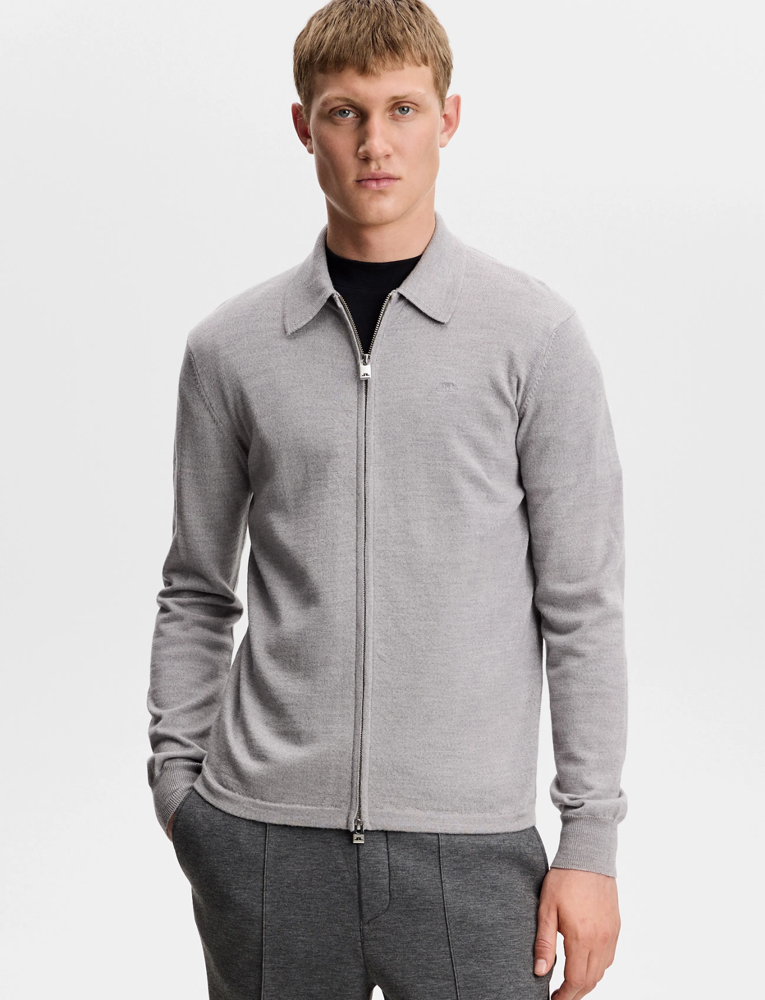 J. Lindeberg Kaleb Merino Cardigan, XXL, Grey, Strik > Cardigans, Herre