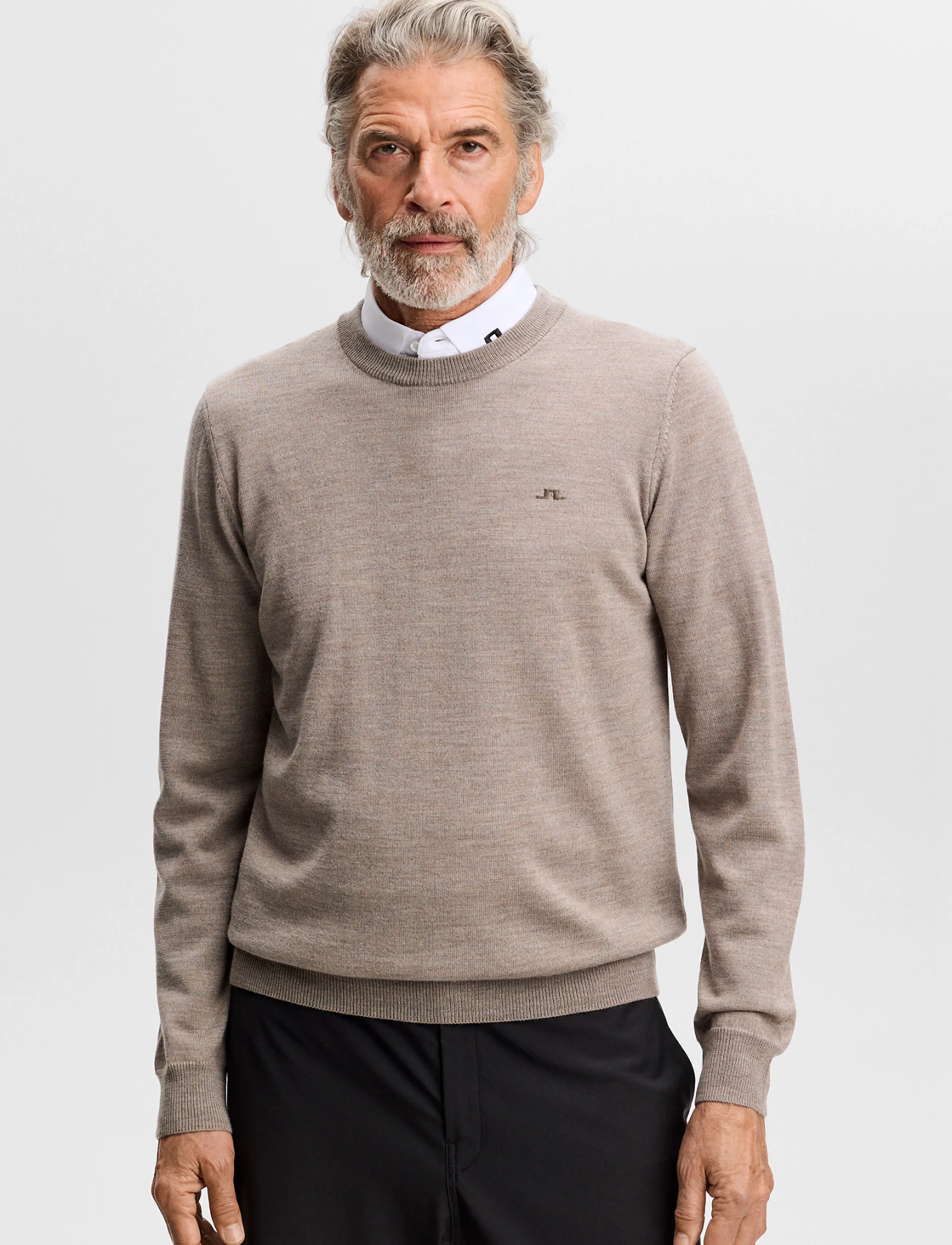 J. Lindeberg Keane Merino Crew Neck, Mænd, Rundhalset Sweater, Beige, Str: XL
