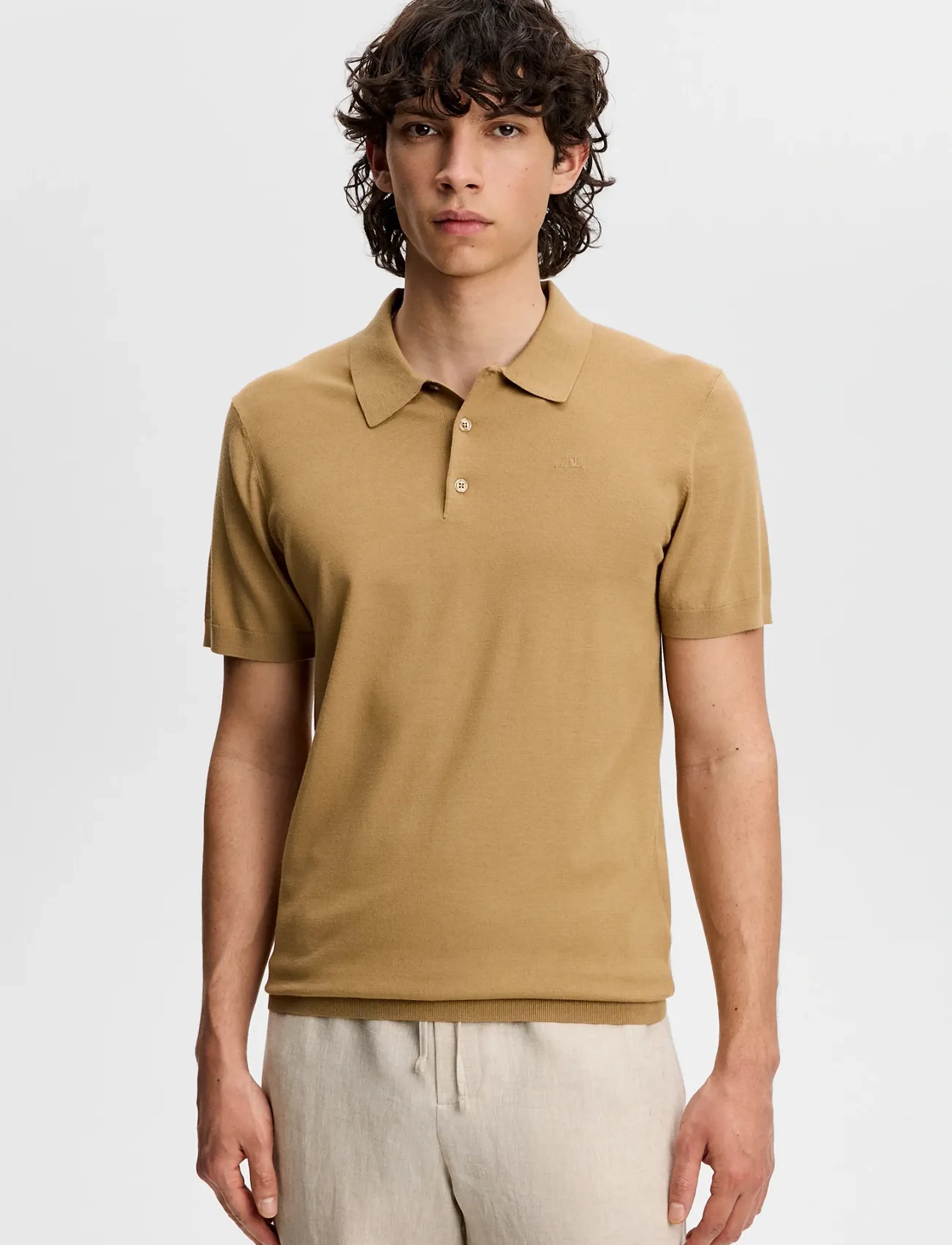 J. Lindeberg Ridge Knitted Polo, L, Beige, Strik > Kortærmede Strikkede Poloer, Herre
