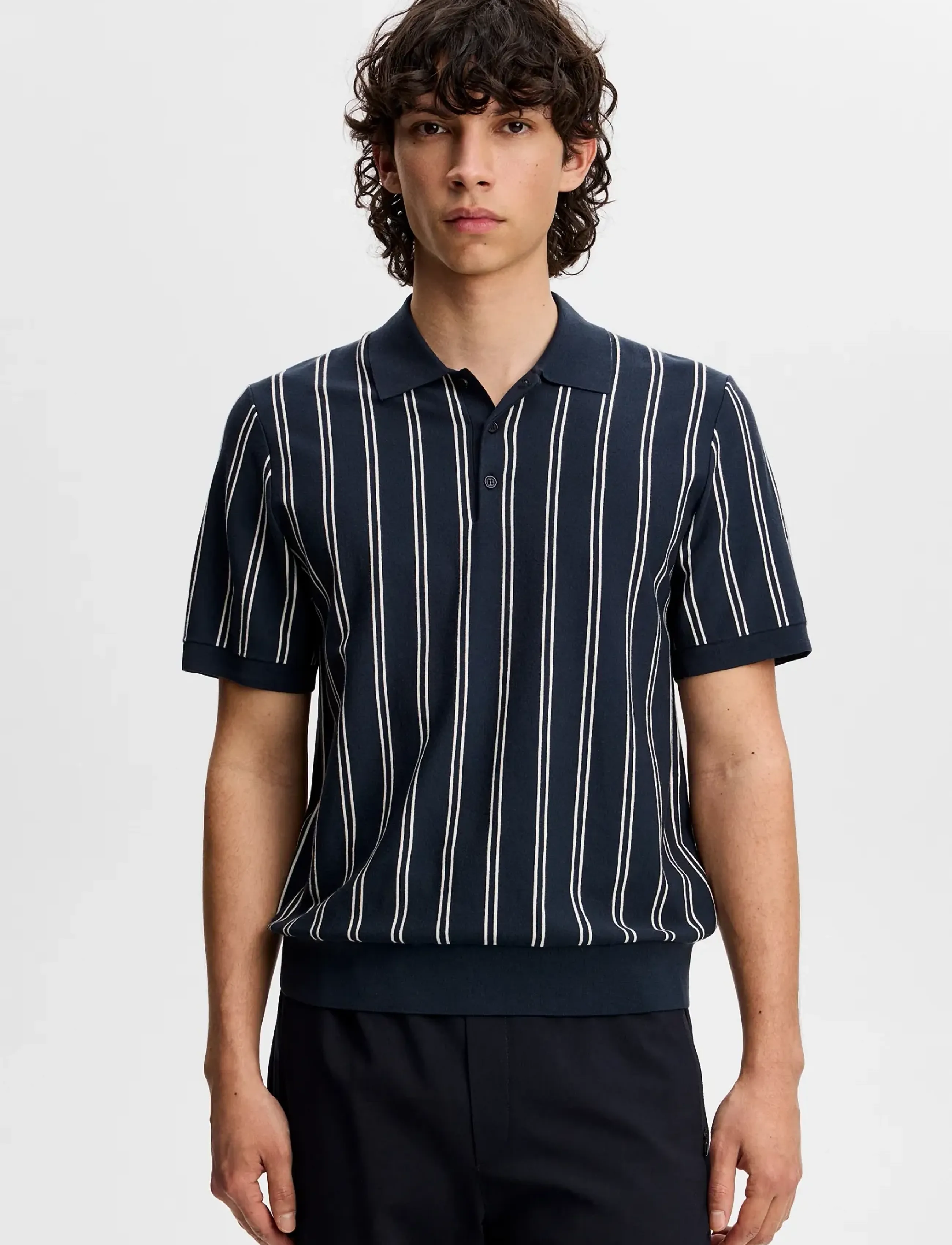 J. Lindeberg Reymond Stripe Knit Polo, Mænd, Stribet Strik Polo Shirt, Navy, Str: M