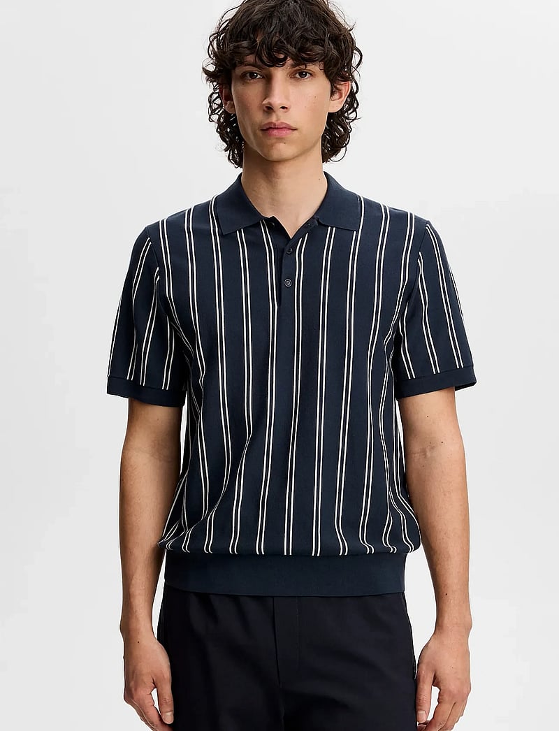 J. Lindeberg - Reymond Stripe Knit Polo - kortærmede poloer - jl navy - 0