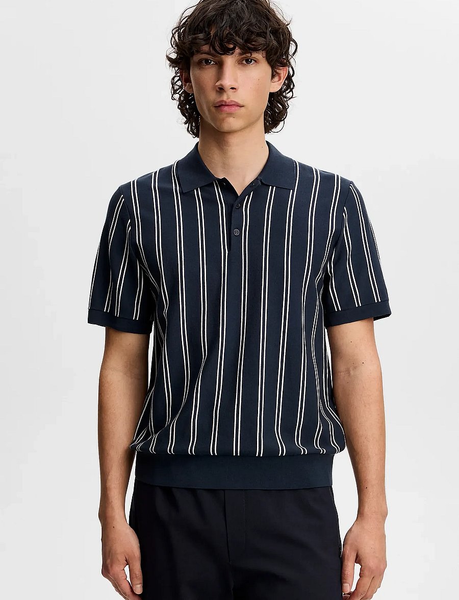 J. Lindeberg - Reymond Stripe Knit Polo - kurzärmelig - jl navy - 0