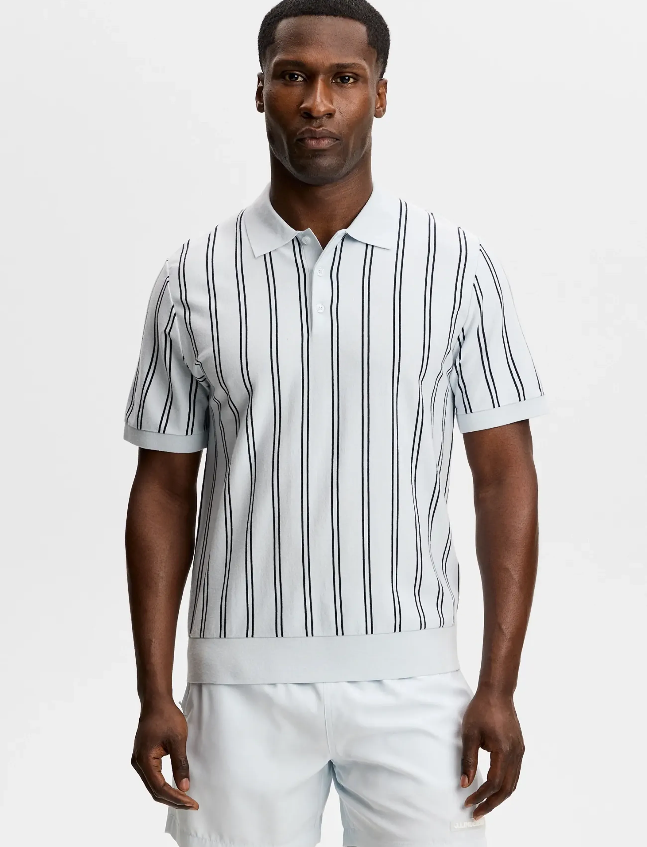 J. Lindeberg Reymond Stripe Knit Polo, Mænd, Stribet Strik Polo Shirt, Blå, Str: XXL