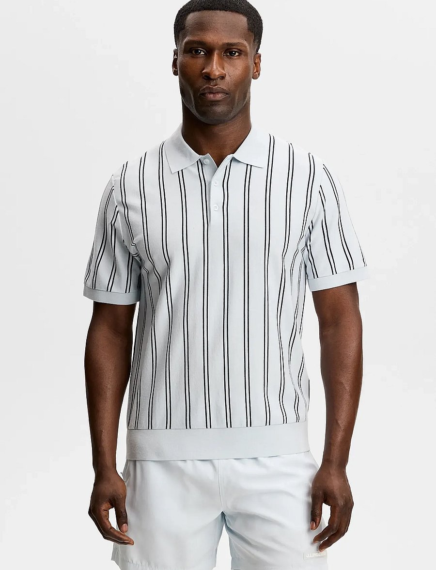 J. Lindeberg - Reymond Stripe Knit Polo - lühikeste varrukatega polod - skywriting - 0