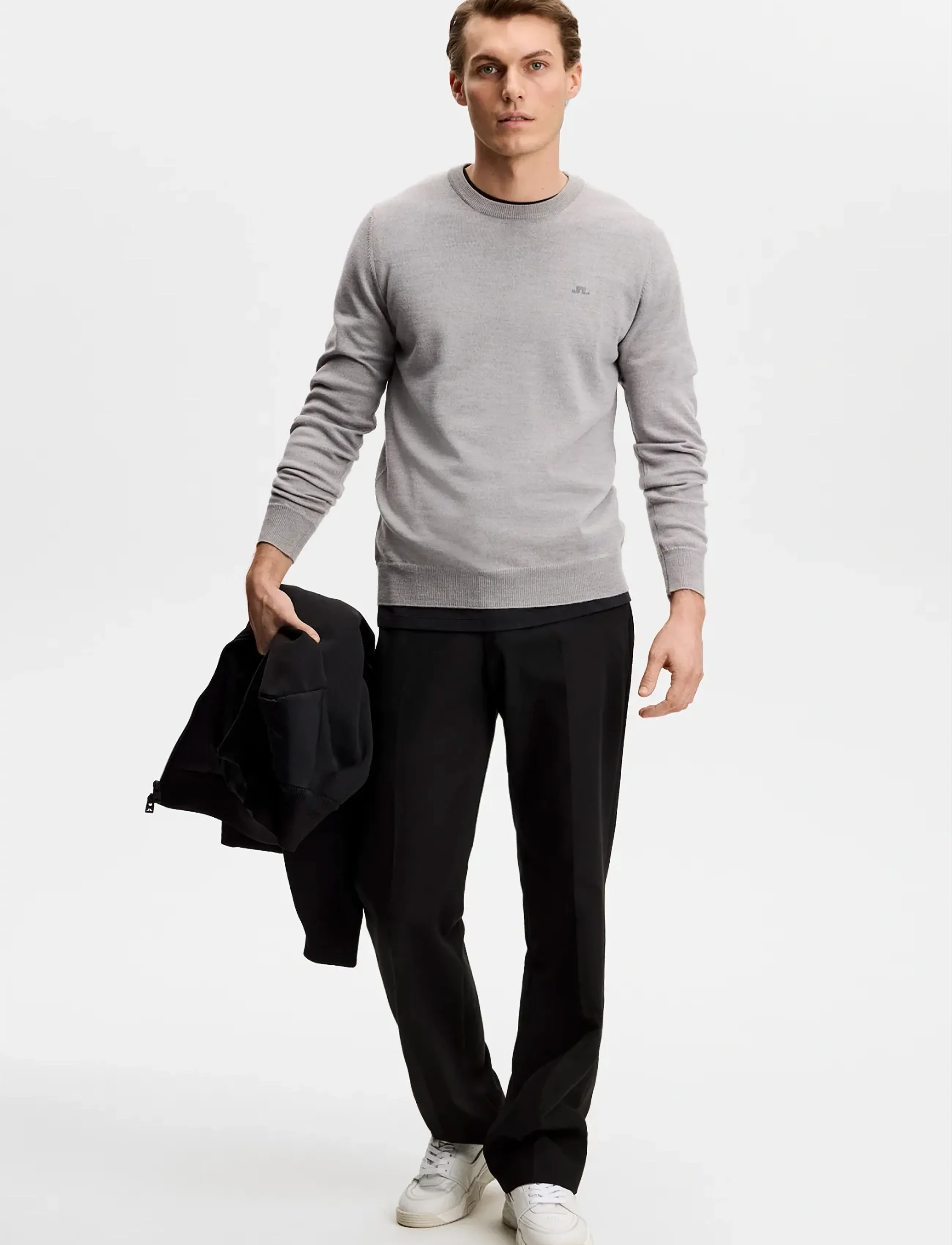 J. Lindeberg - Keane Merino Crew Neck - knitted round necks - light grey melange - 3