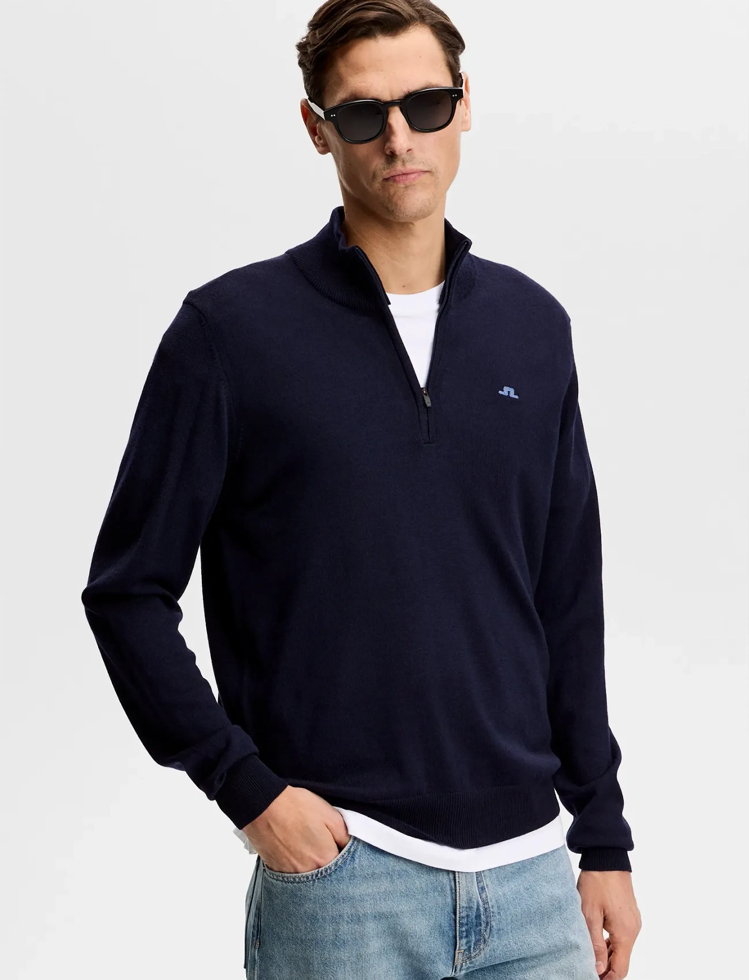 J. Lindeberg Kiyan Quarter Zip Sweater, Mænd, Quarter Zip Sweater, Navy, Str: S