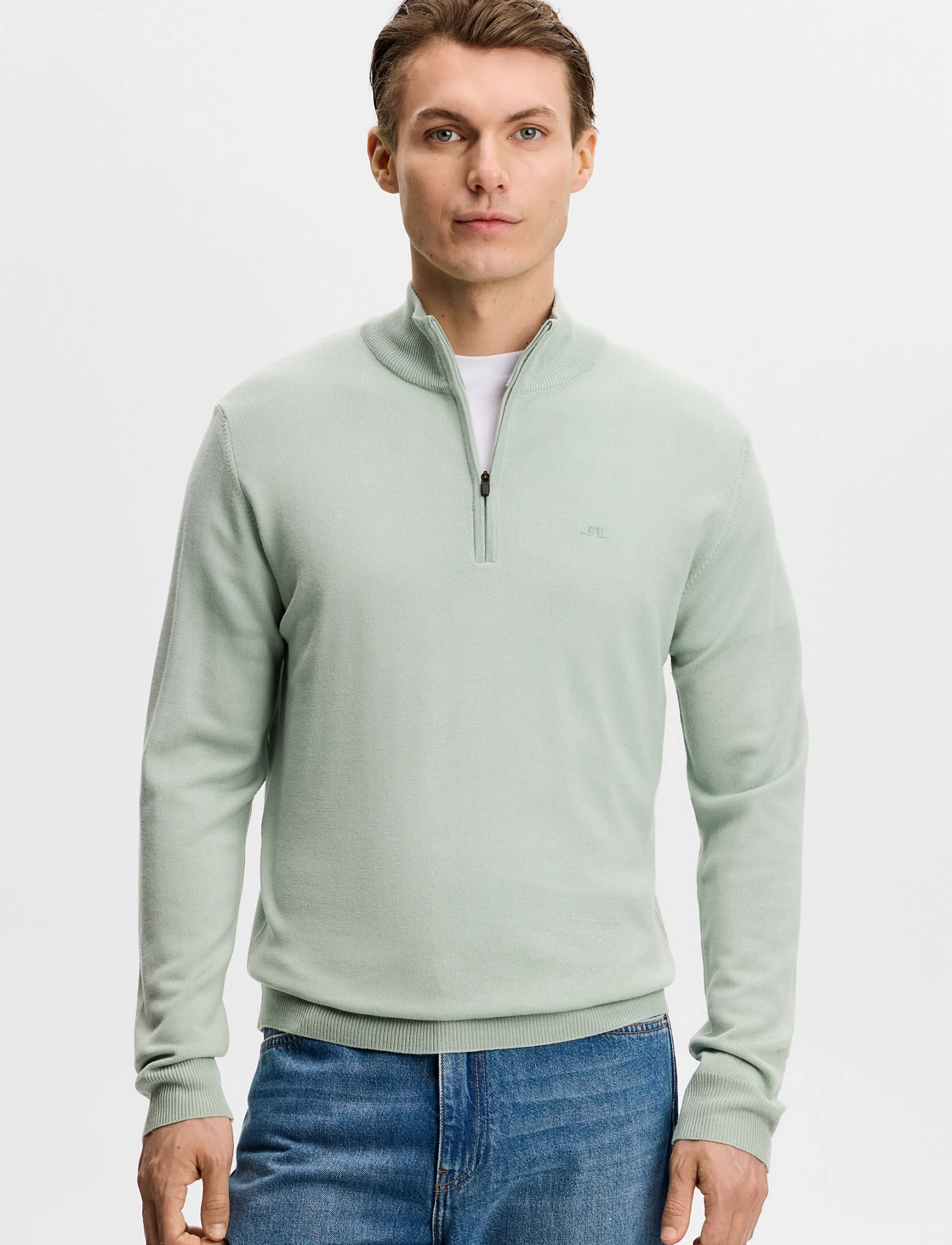 J. Lindeberg Kiyan Quarter Zip Sweater, Mænd, Kvart Lynlås Sweater, Grøn, Str: XL