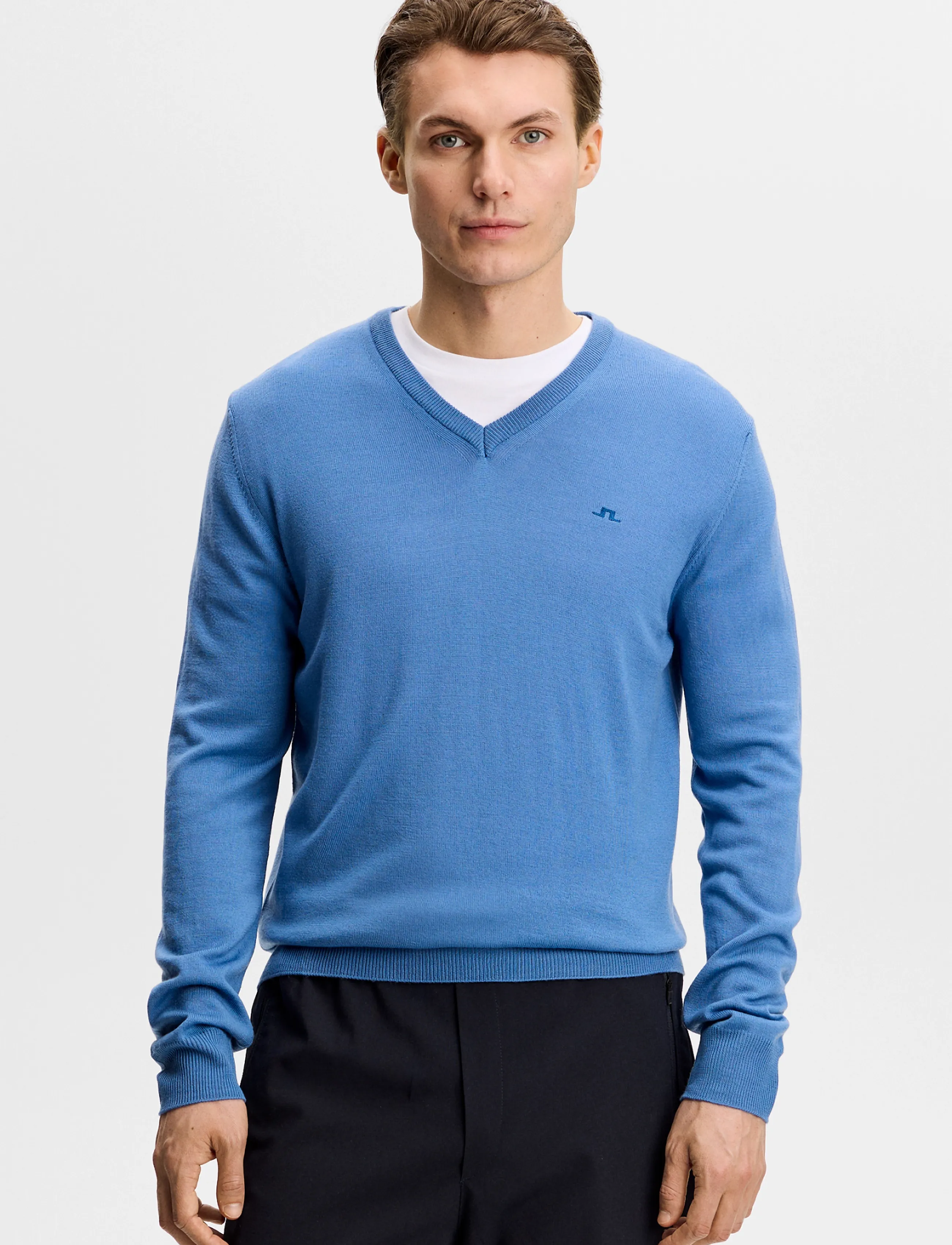 J. Lindeberg Lymann Knitted Sweater, L, Blue, Strik > V-Halse, Herre