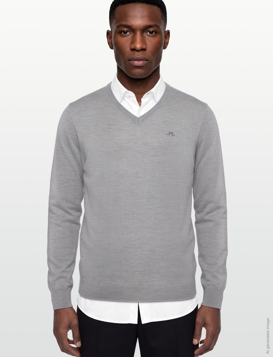 J. Lindeberg - LYMANN KNITTED SWEATER - v-ringat - light grey melange - 3