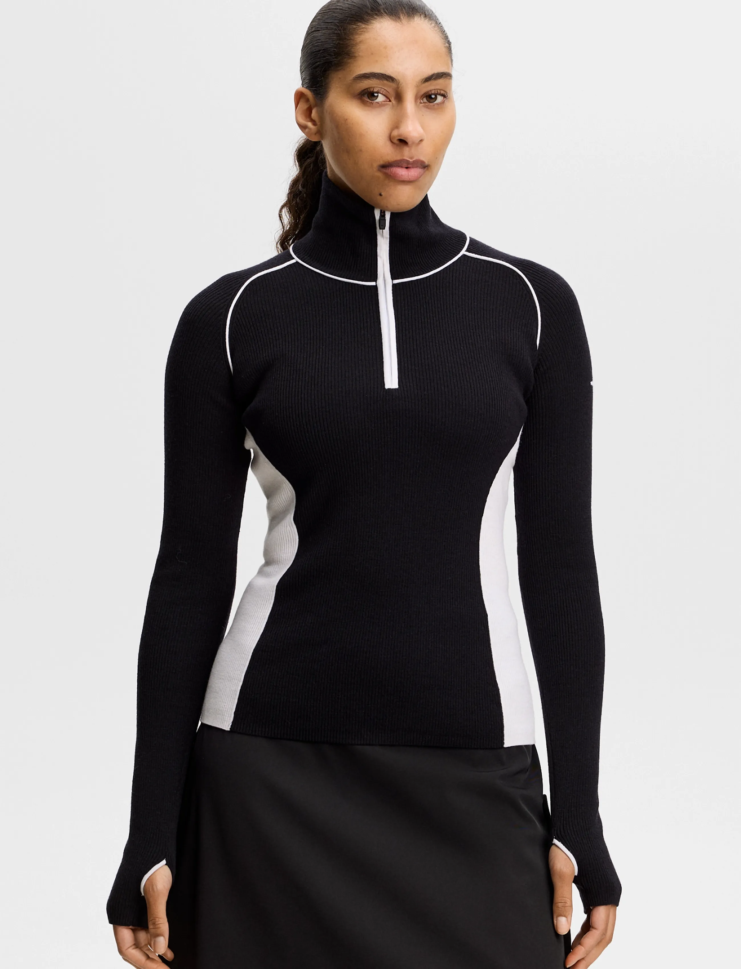 J. Lindeberg Valley Knitted Rib Quarter Zip, M, Knitwear, Schwarz - Jumpers, Frauen