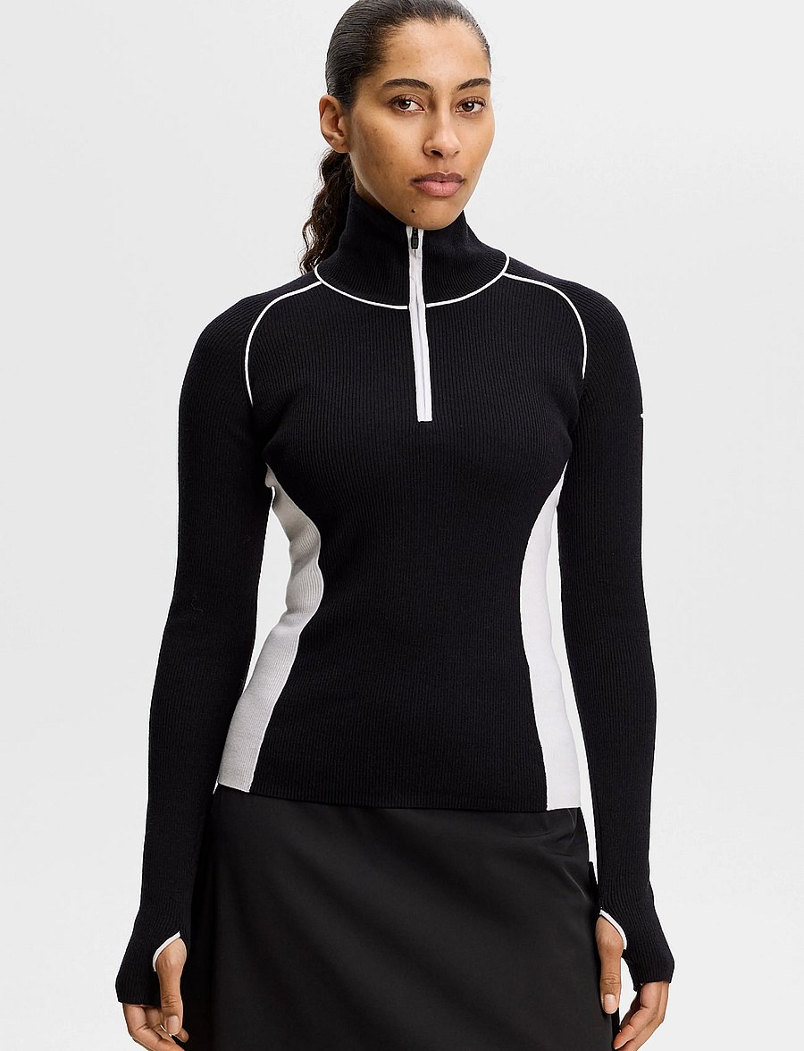 J. Lindeberg - VALLEY KNITTED RIB QUARTER ZIP - fleece og mellemlag - black - 0