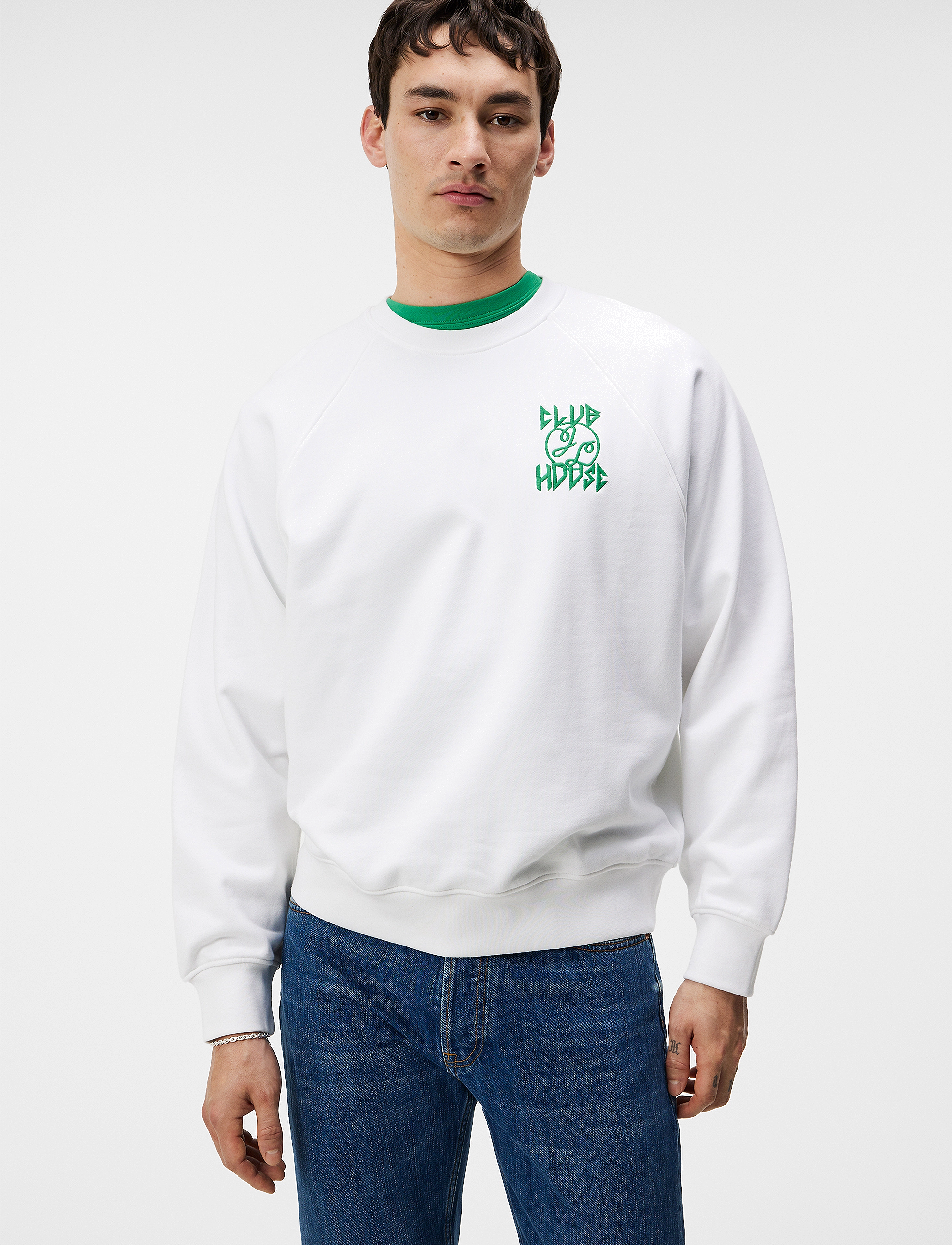 J. Lindeberg Callan Printed Crew, M, White, Sweatshirts & Hættetrøjer > Sweatshirts, Herre