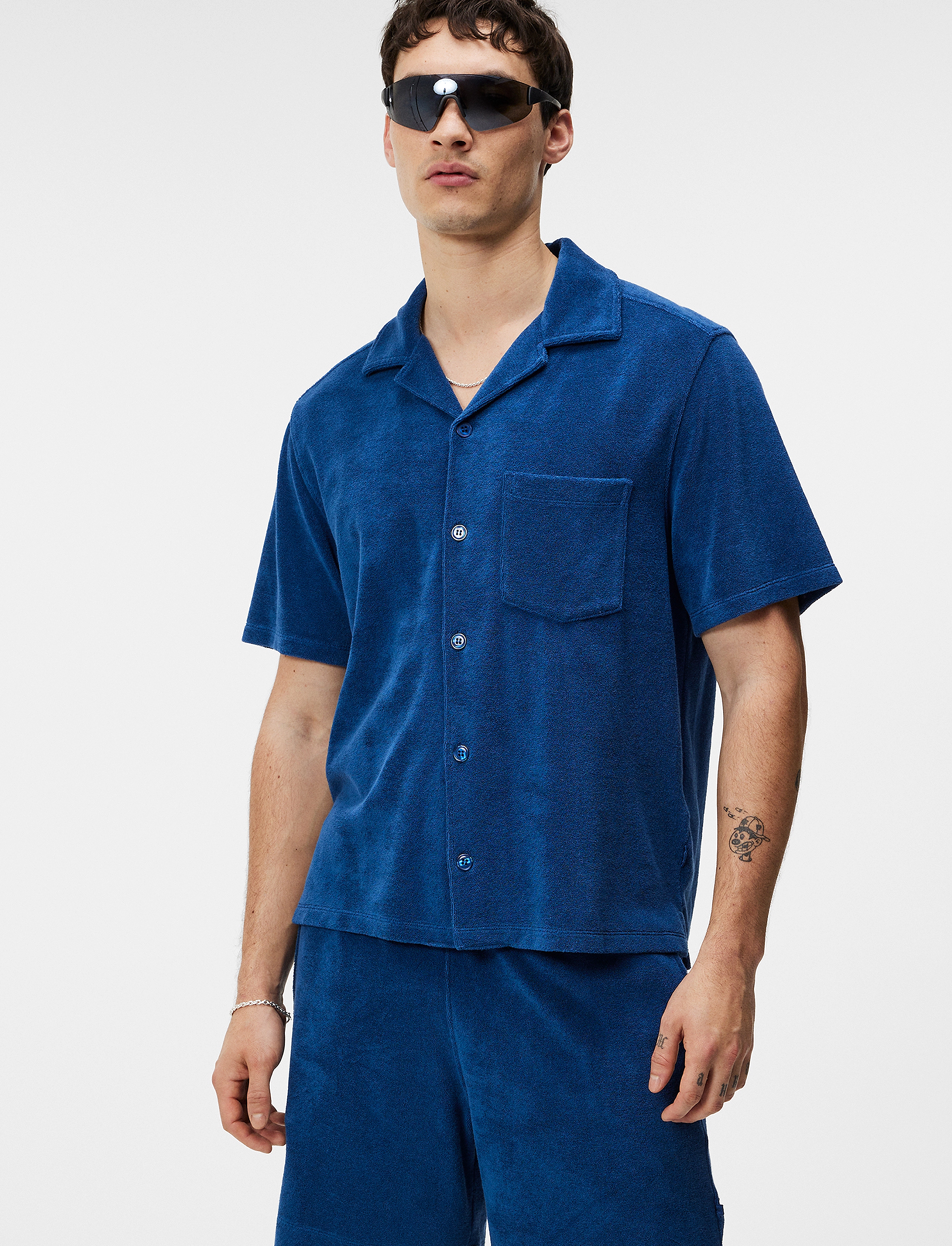 J. Lindeberg Ted Terry Resort Shirt, L, Shirts, Blau - Short-sleeved, Männerswear