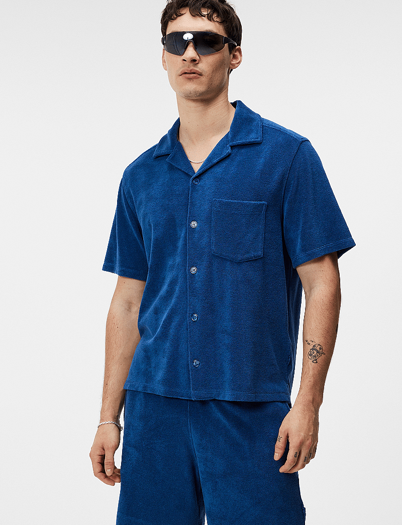 J. Lindeberg - Ted Terry Resort Shirt - kurzarmhemden - estate blue - 0