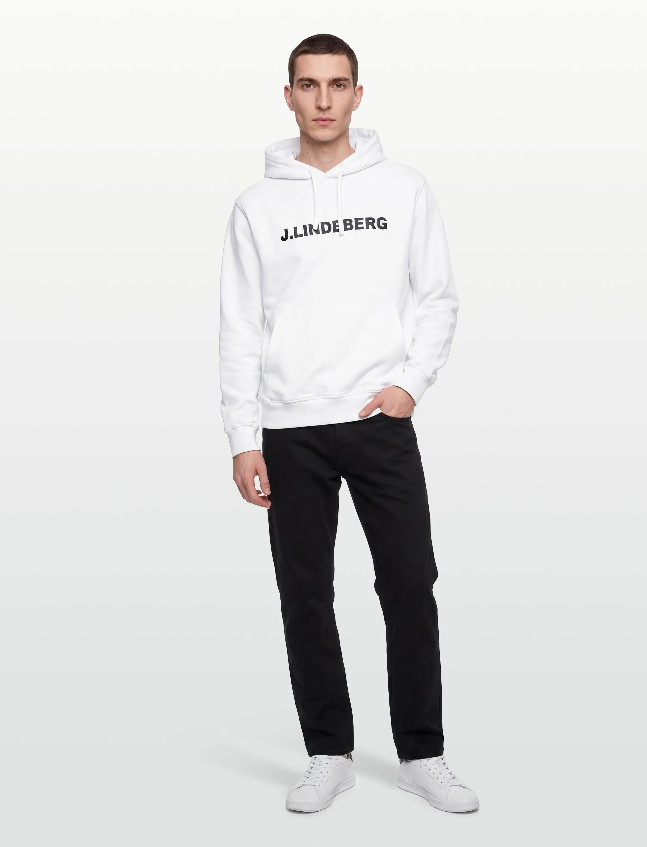 J. Lindeberg Callan Hoodie, Mænd, Logo Hættetrøje, Hvid, Str: M