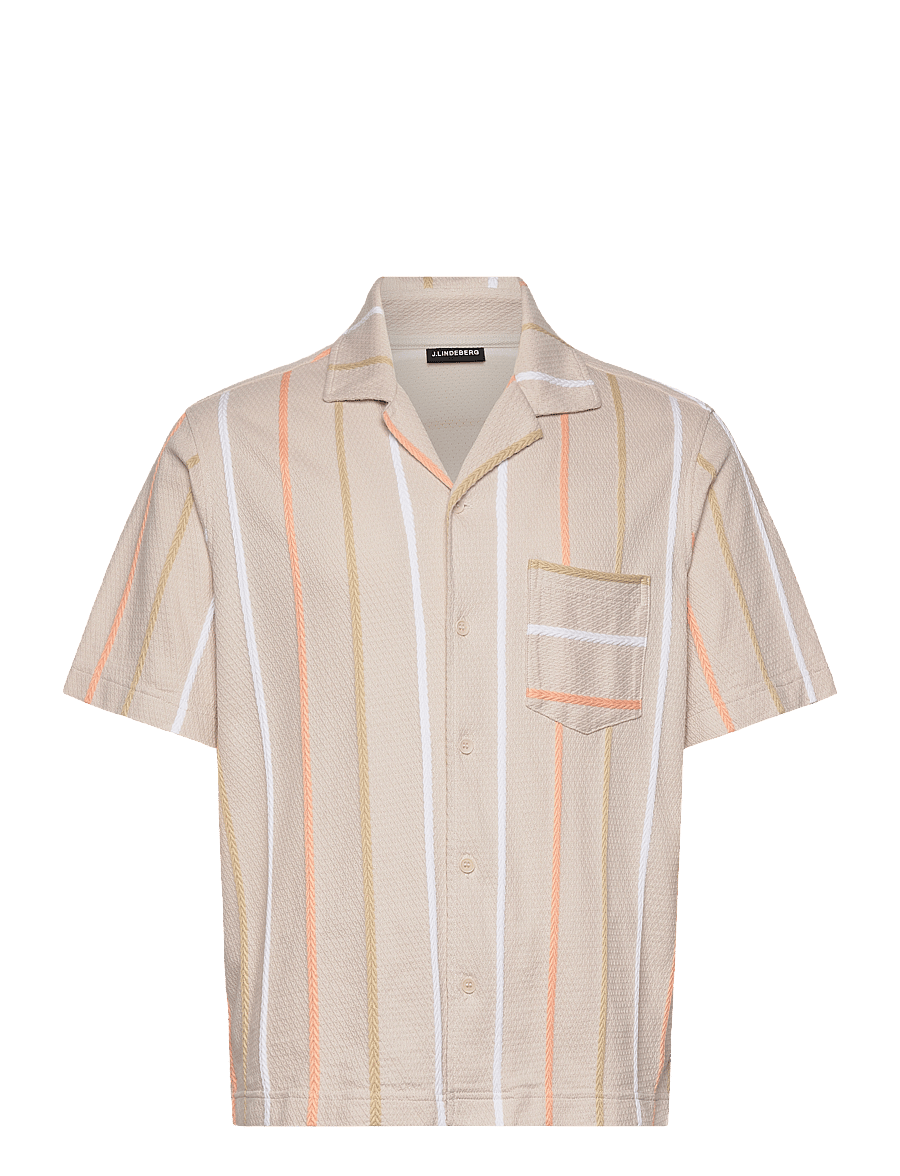 J. Lindeberg - Theron Stripe Resort Shirt - kortärmade skjortor - moonbeam - 1