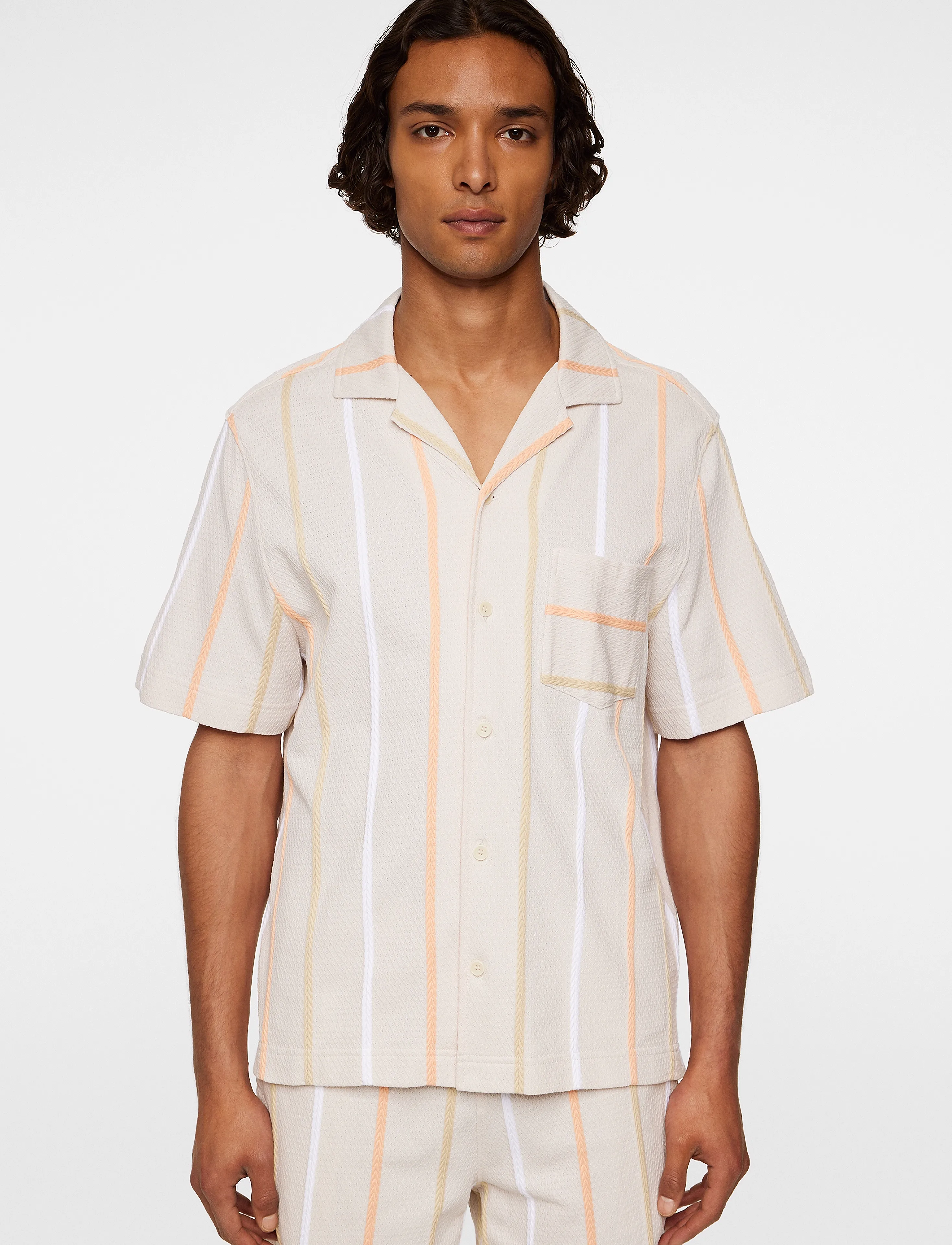 J. Lindeberg Theron Stripe Resort Shirt - Deals - MOONBEAM / beige