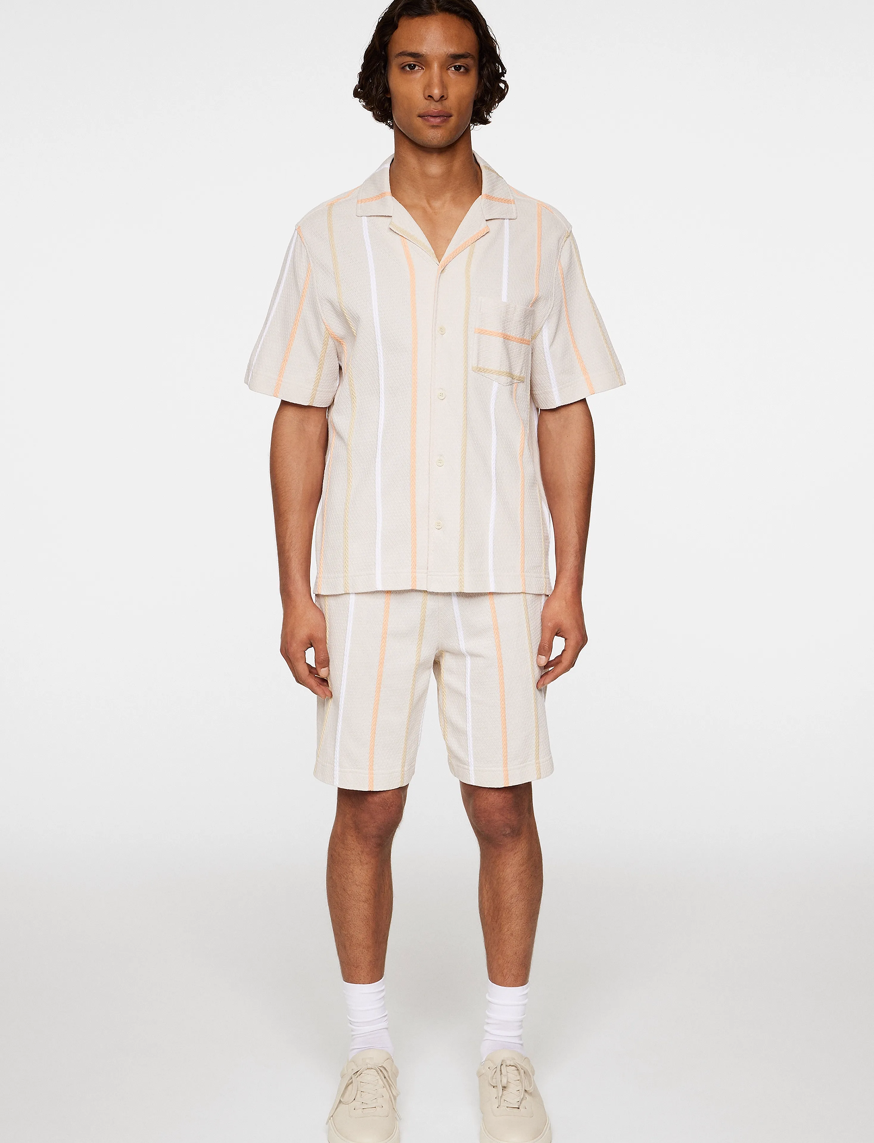 J. Lindeberg - Theron Stripe Resort Shirt - kortärmade skjortor - moonbeam - 4