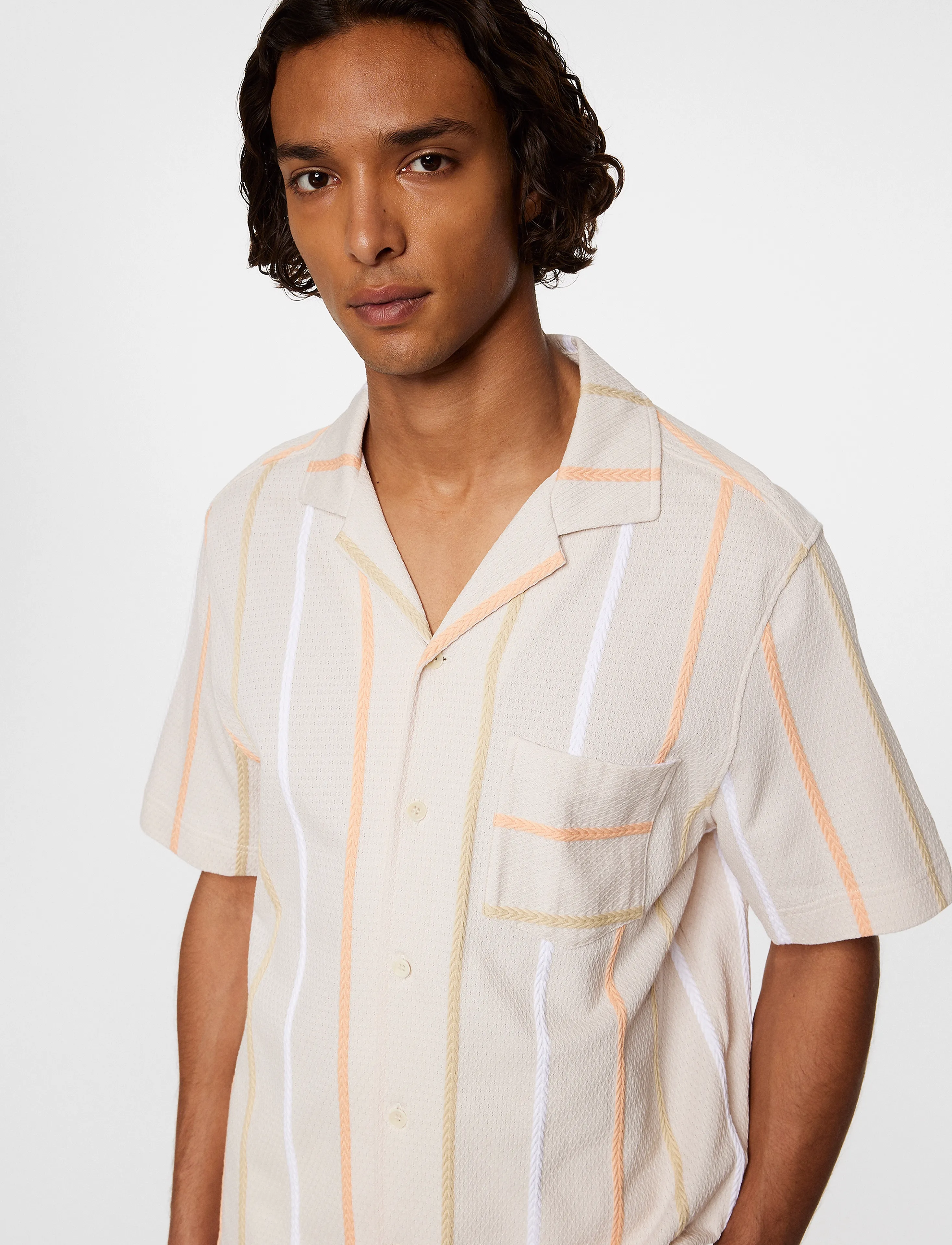 J. Lindeberg - Theron Stripe Resort Shirt - kortärmade skjortor - moonbeam - 5