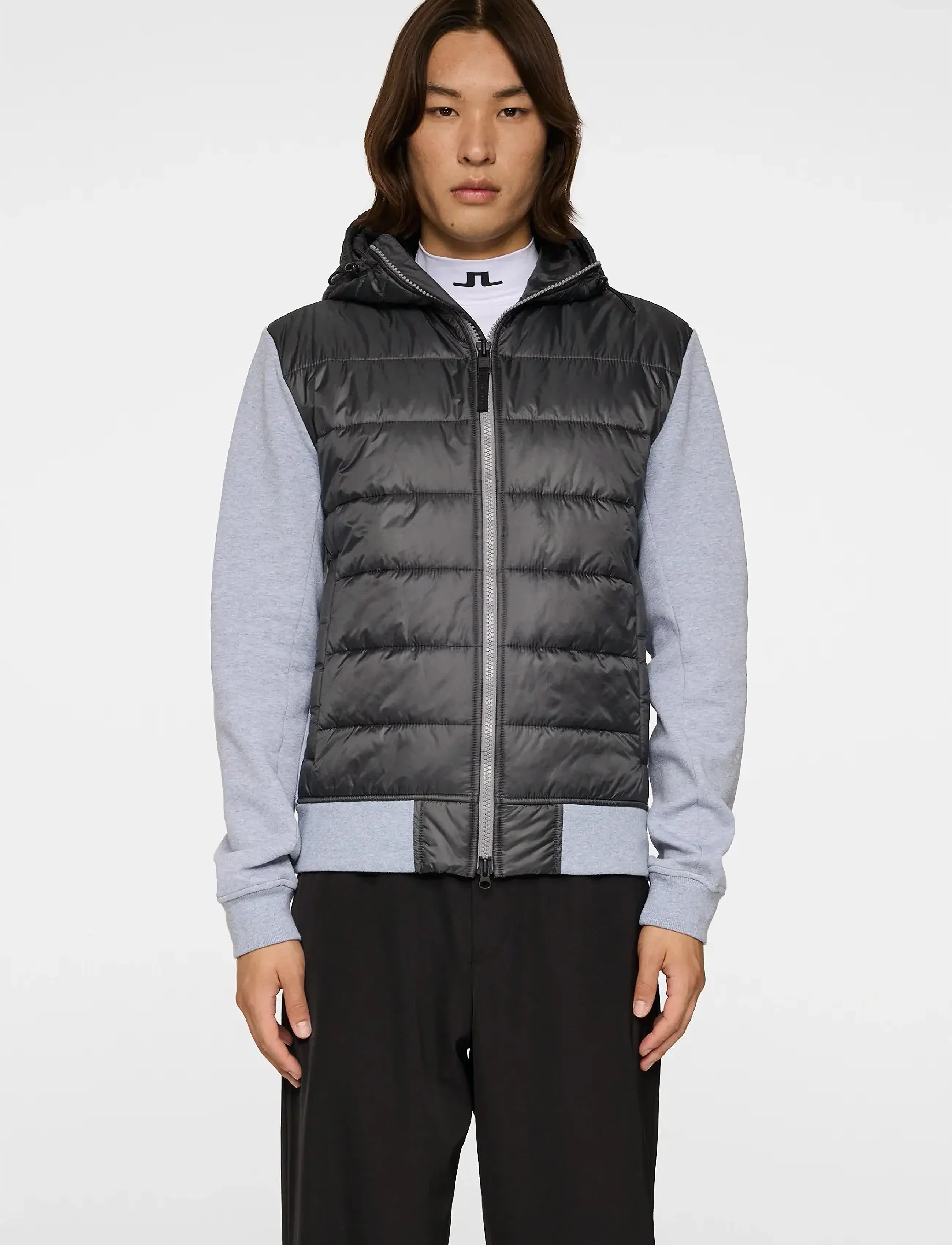J. Lindeberg Seth Hybrid Zip Hood, Mænd, Hybrid Pufferjakke, Grå, Str: XL