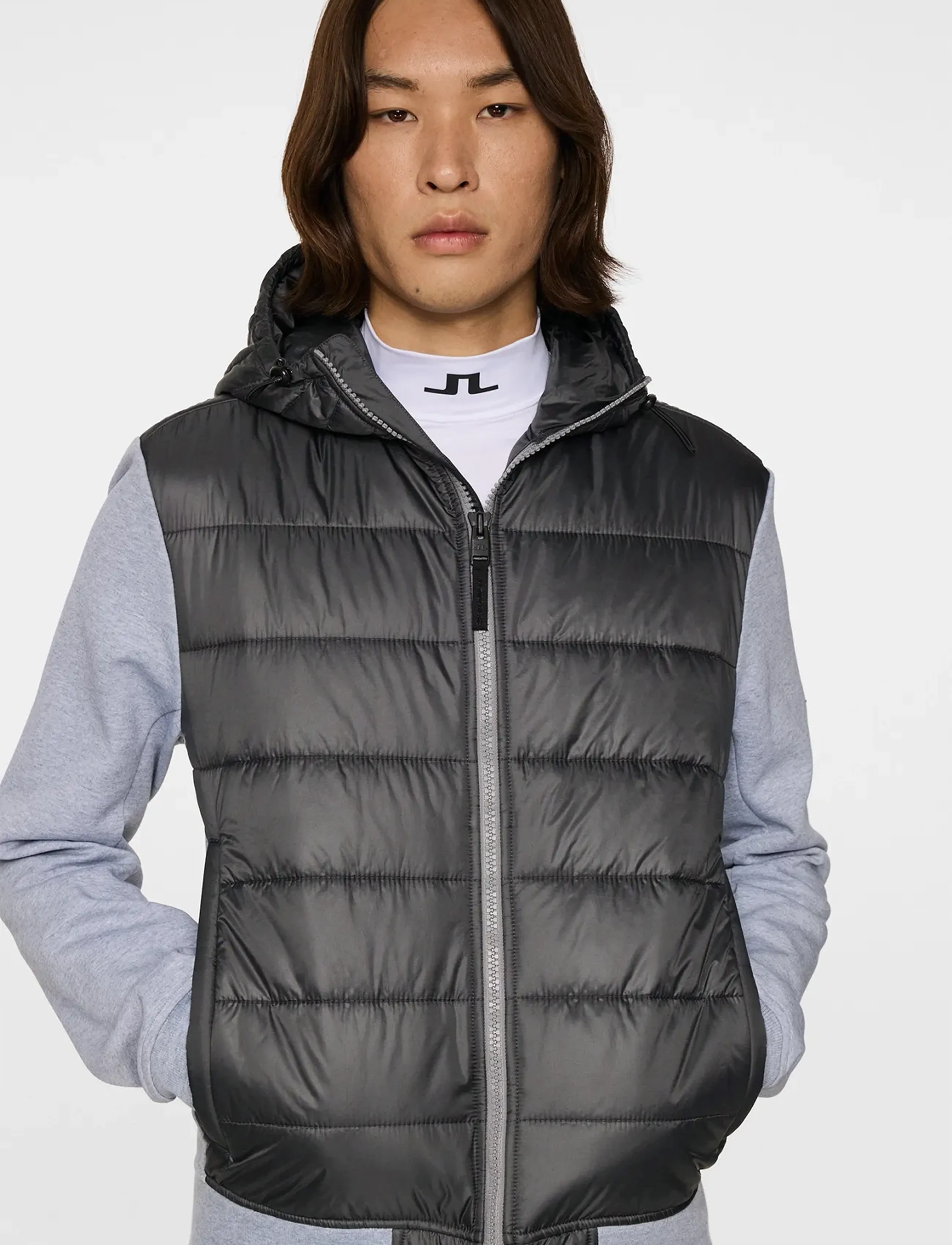J. Lindeberg - Seth Hybrid Zip Hood - hybridjakker - medium grey melange - 5