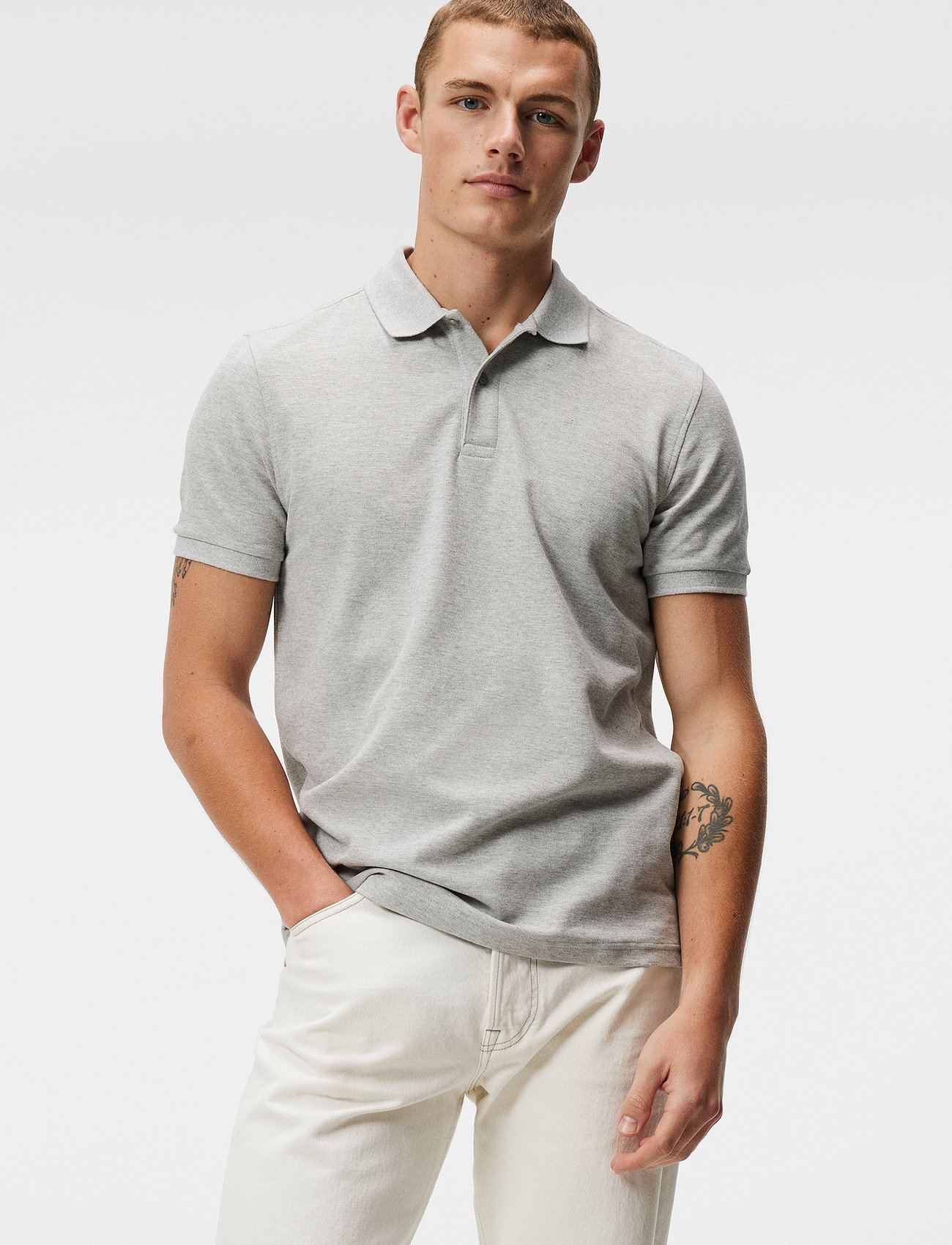 J. Lindeberg - Troy Polo shirt - short-sleeved polos - light grey melange - 1