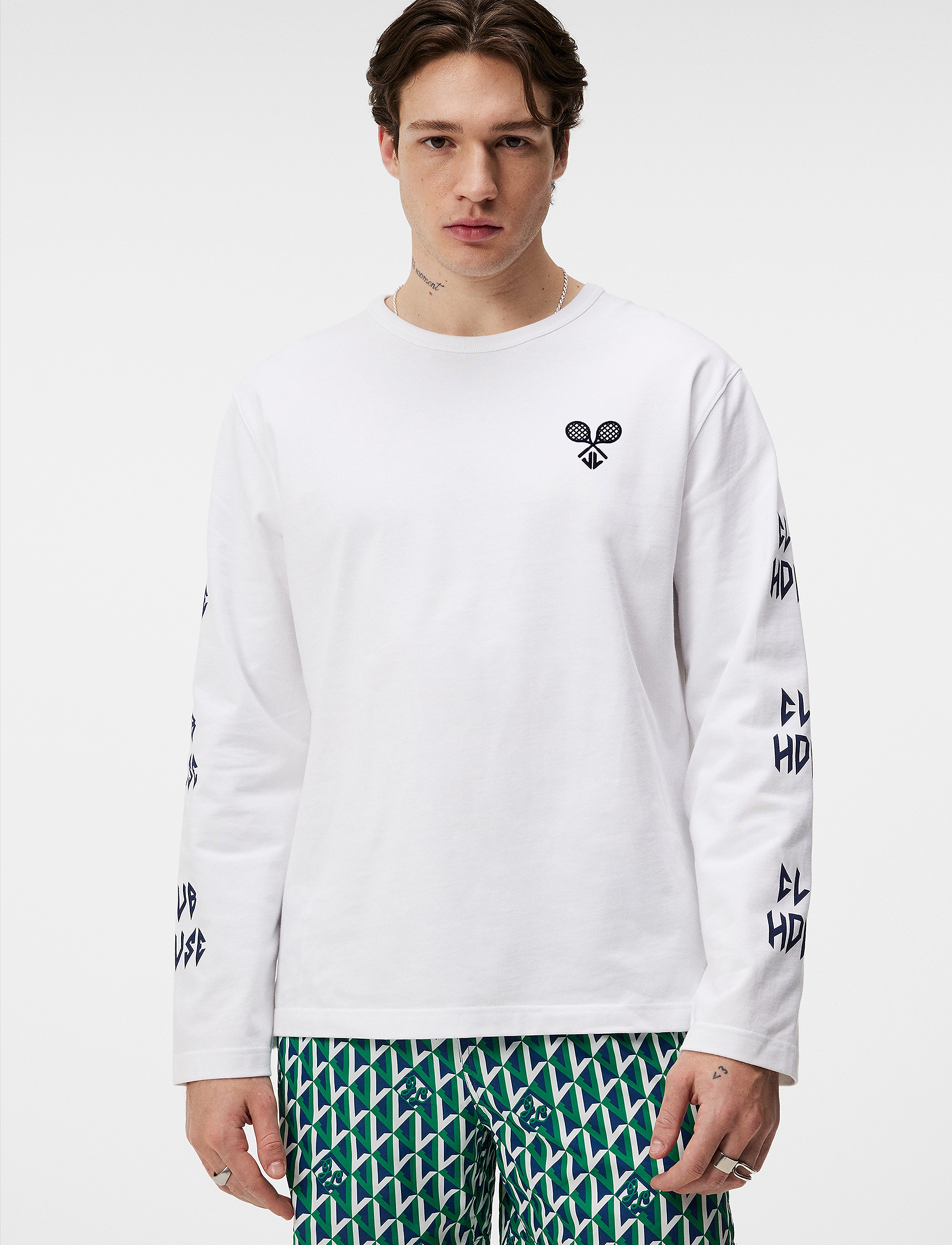 J. Lindeberg Camilo Ls Graphic T-Shirt, M, White, T-Shirts > Langærmede, Herre