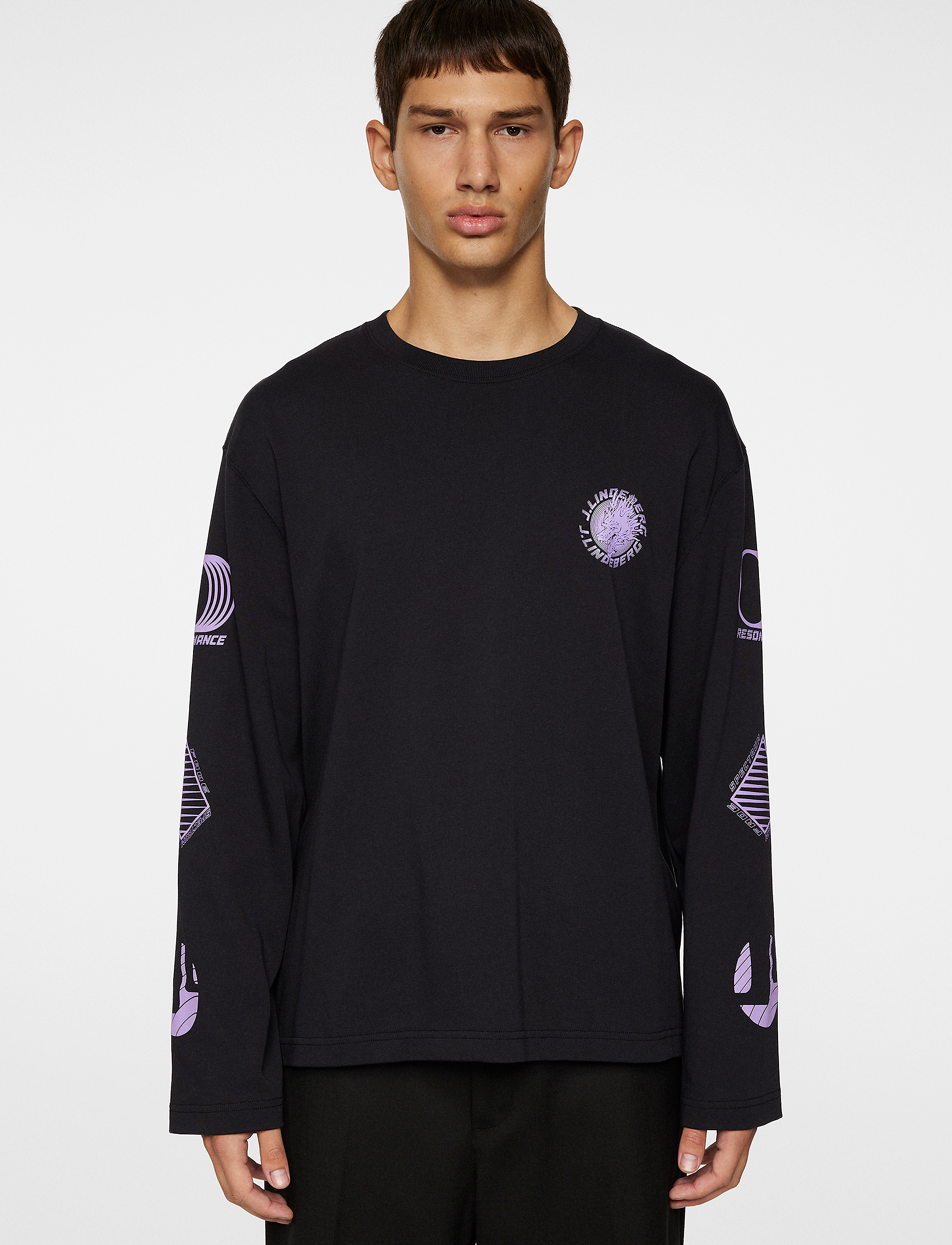 J. Lindeberg Walsh Ls Print T-Shirt, L, Black, T-Shirts > Langærmede, Herre