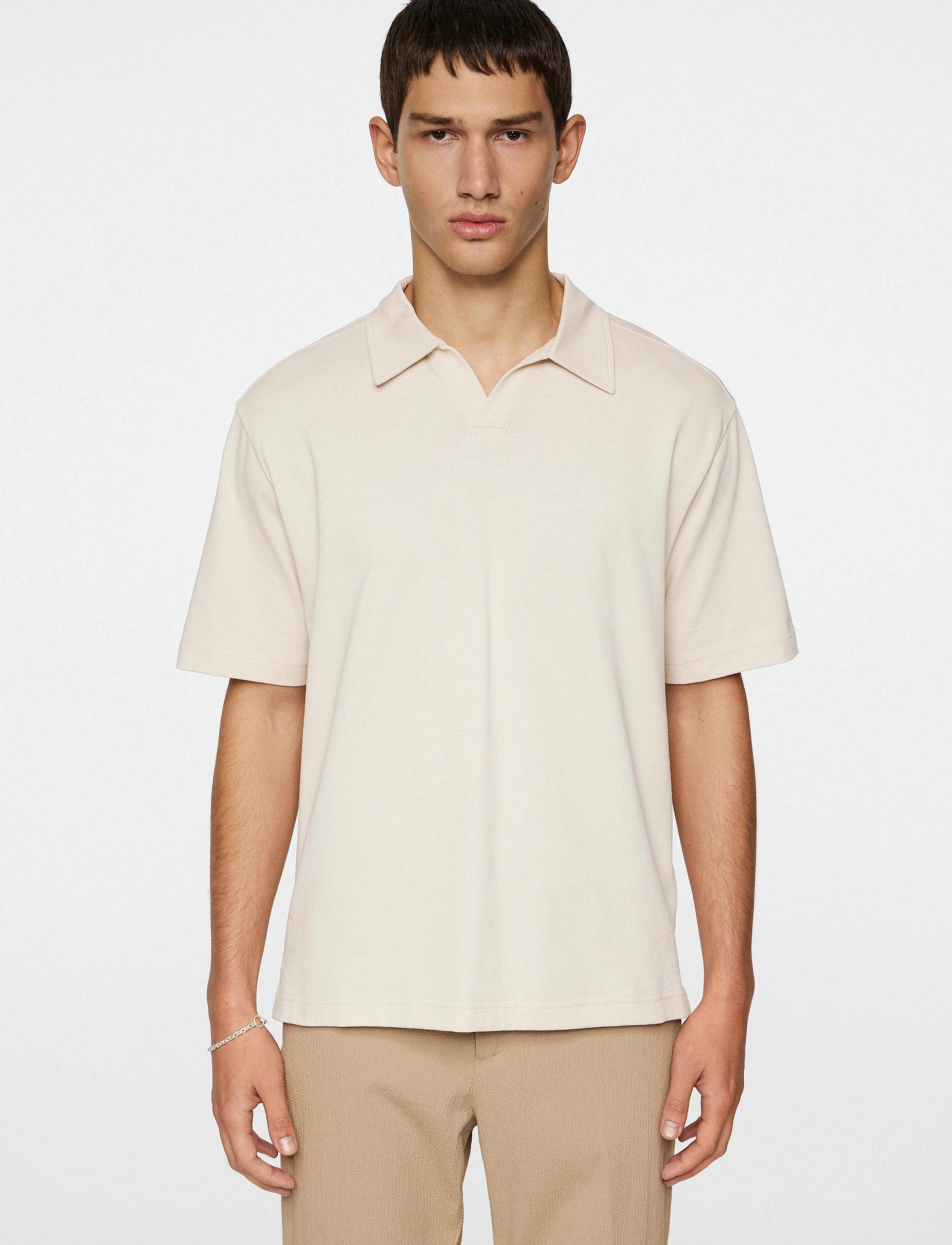 J. Lindeberg Roy Relaxed Polo Pique, L, Polos, Creme - Short-sleeved, Männerswear