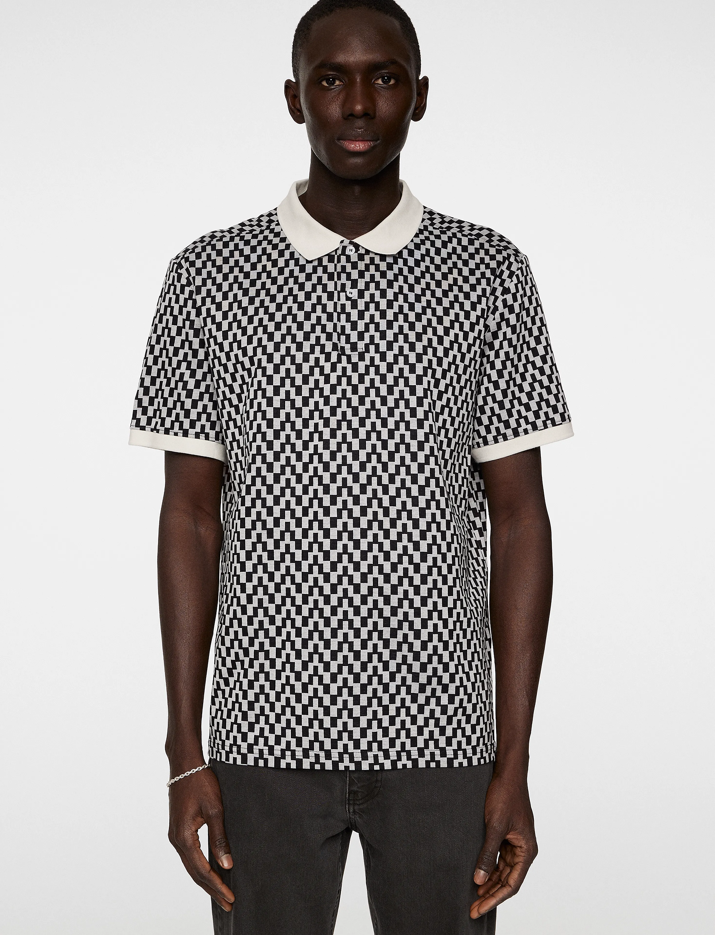 J. Lindeberg Devon Jacquard Polo, M, Polos, Schwarz - Short-sleeved, Männerswear