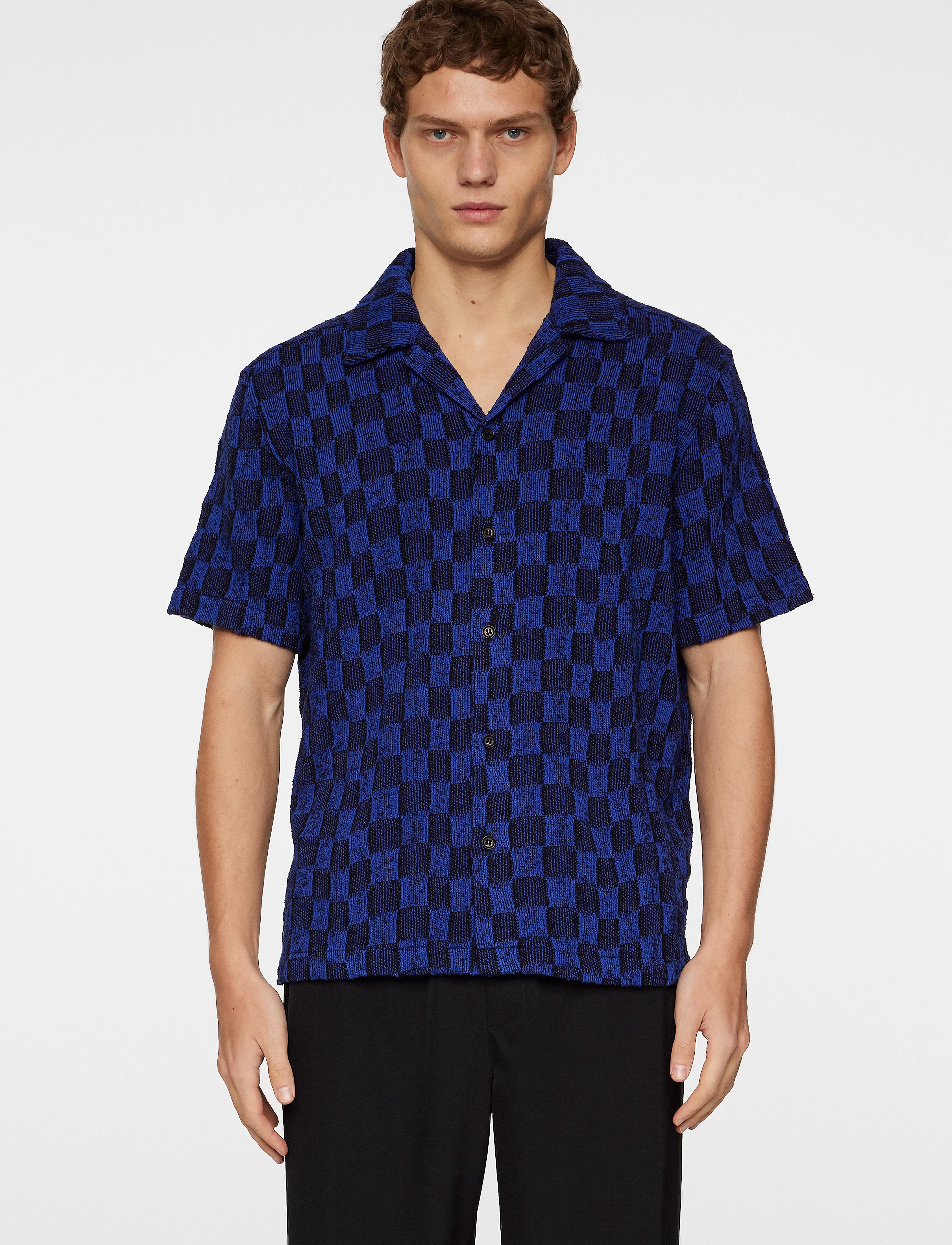 J. Lindeberg Torpa Resort Jersey Shirt, S, Shirts, Marineblau - Short-sleeved Männerswear