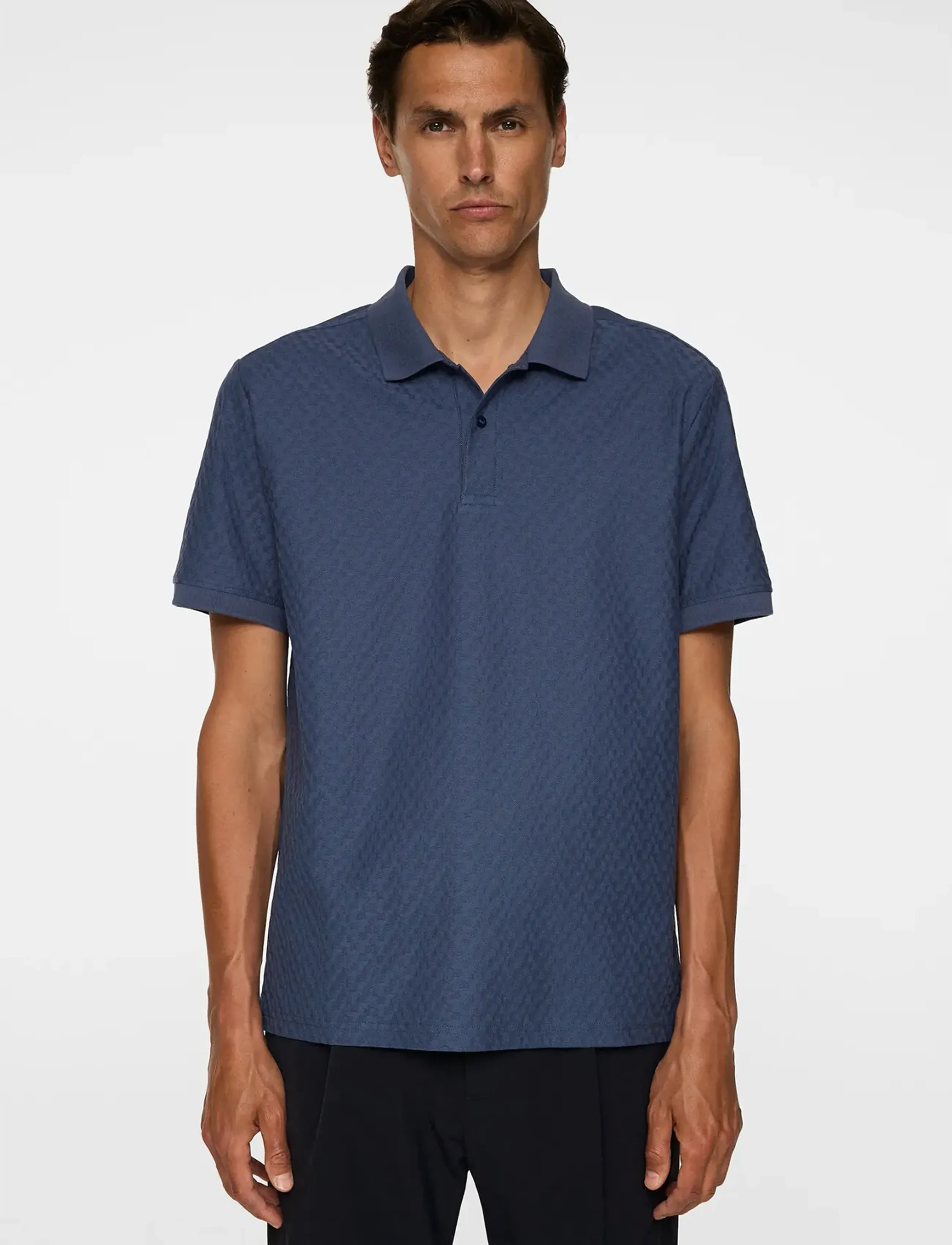 J. Lindeberg Devon Jacquard Polo, L, Polos, Marineblau - Short-sleeved, Männerswear