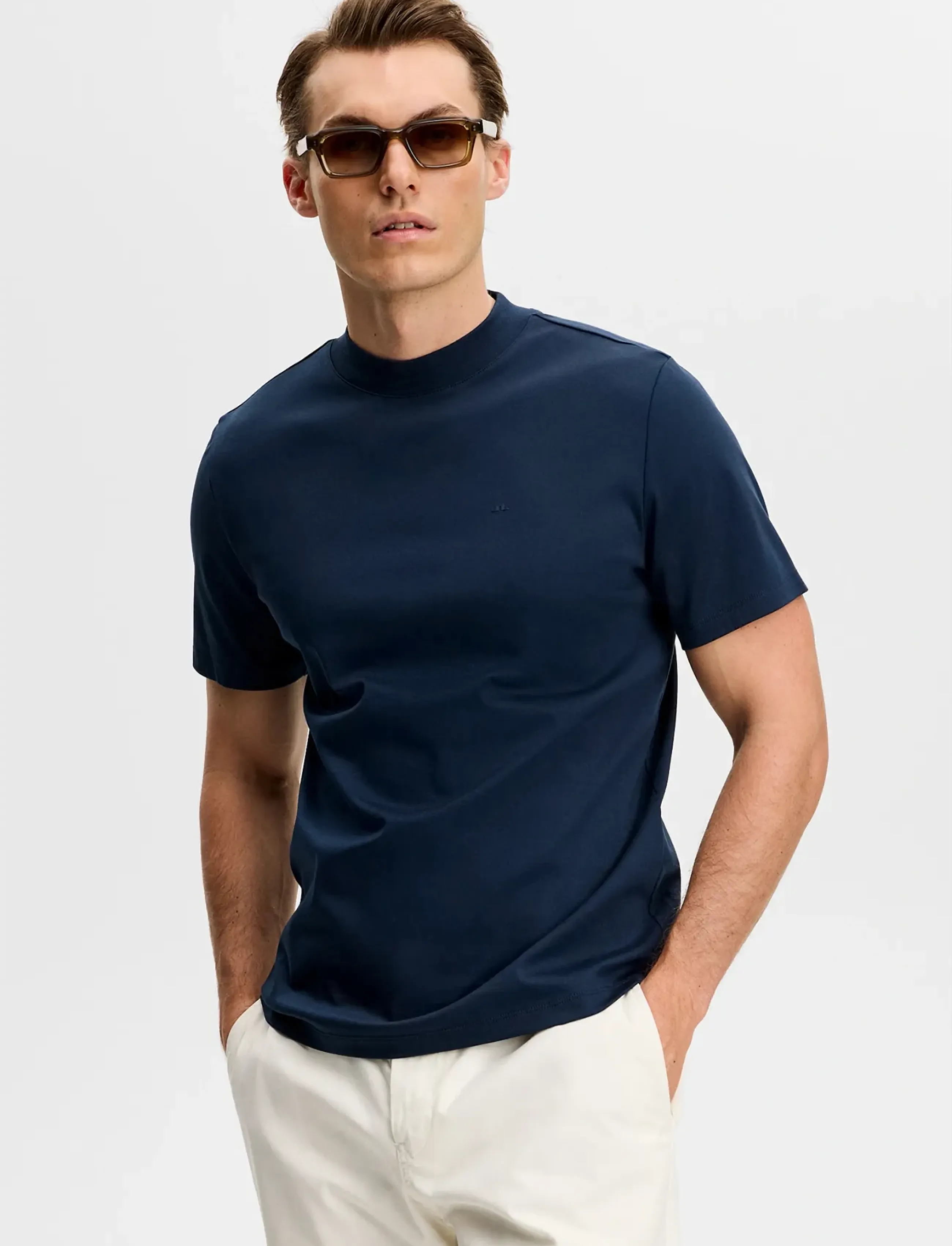 J. Lindeberg Ace Mock Neck T-Shirt, XXL, Navy, T-Shirts > Kortærmede, Herre