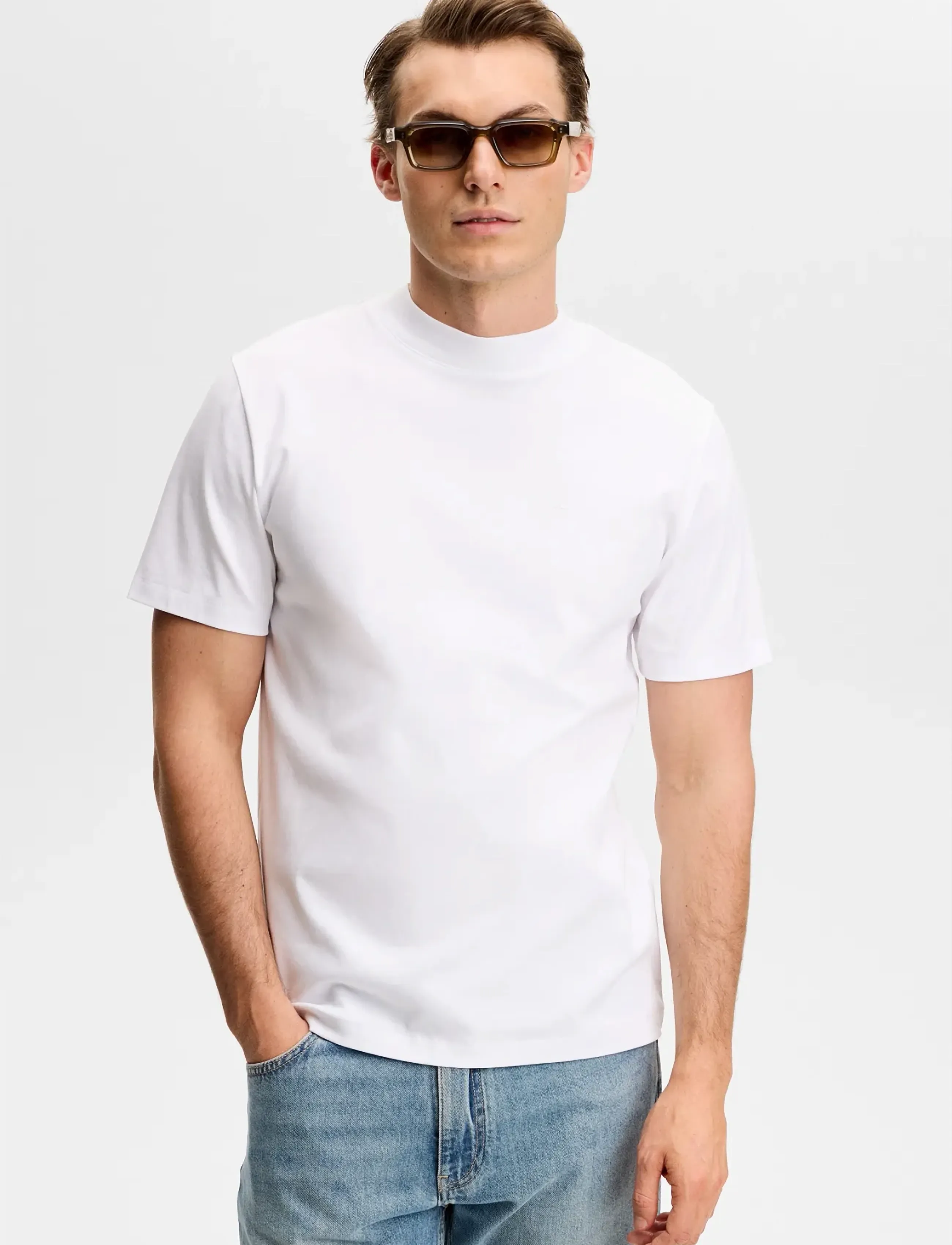 J. Lindeberg Ace Mock Neck T-Shirt, XXL, White, T-Shirts > Kortærmede, Herre