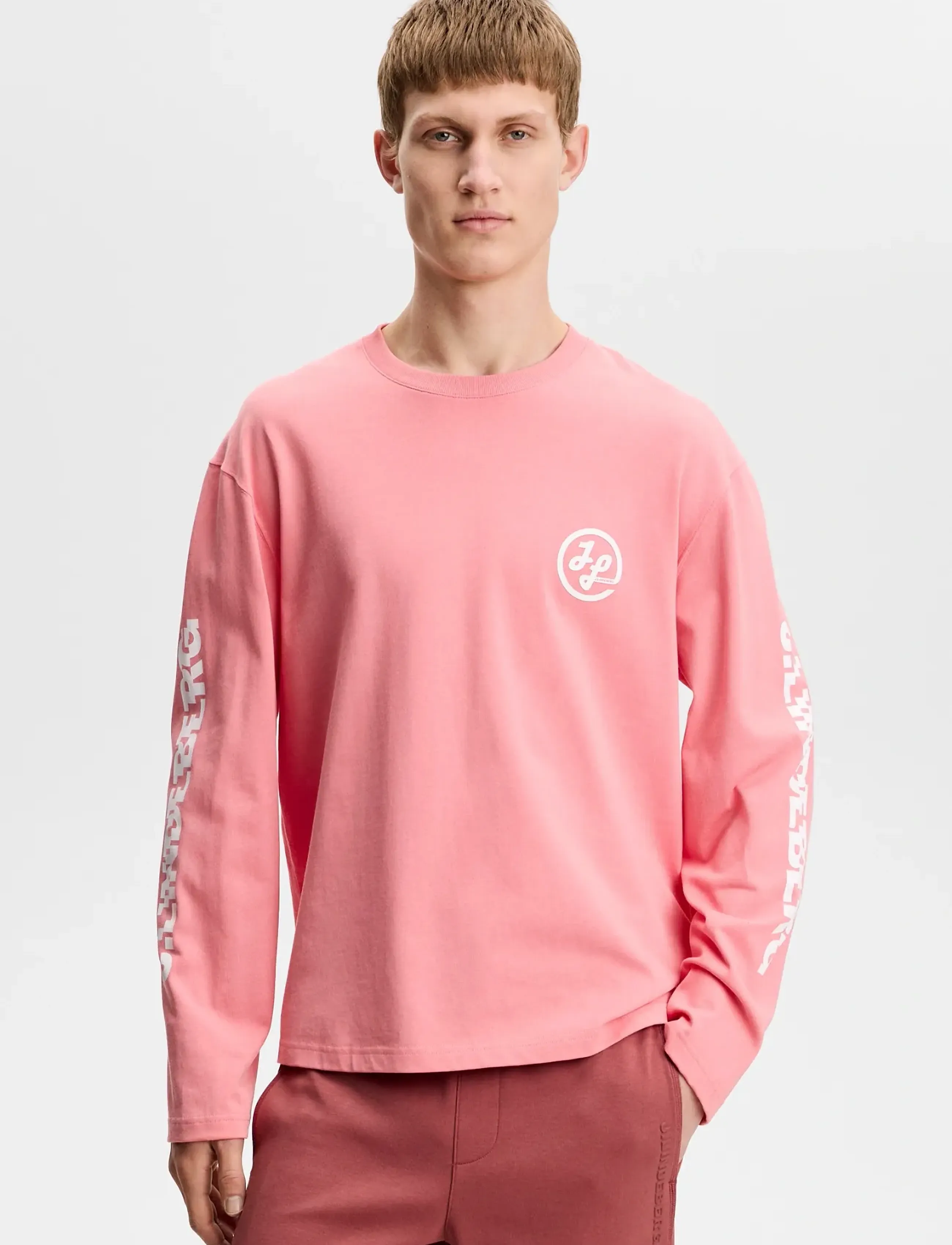 J. Lindeberg Walsh Ls Print T-Shirt, S, Pink, T-Shirts > Langærmede, Herre
