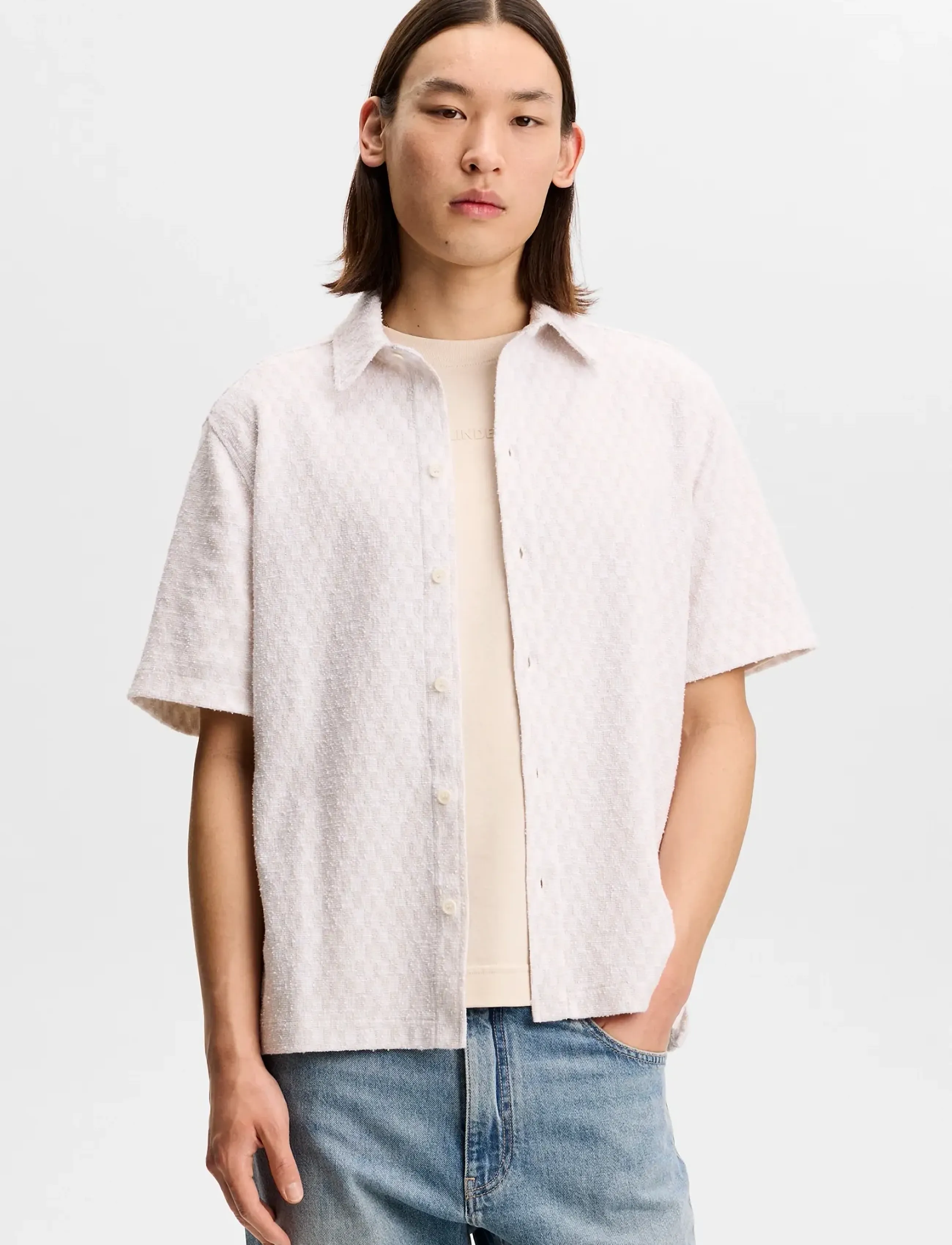 J. Lindeberg Torpa Jacquard Shirt - Skjortor - MOONBEAM / cream