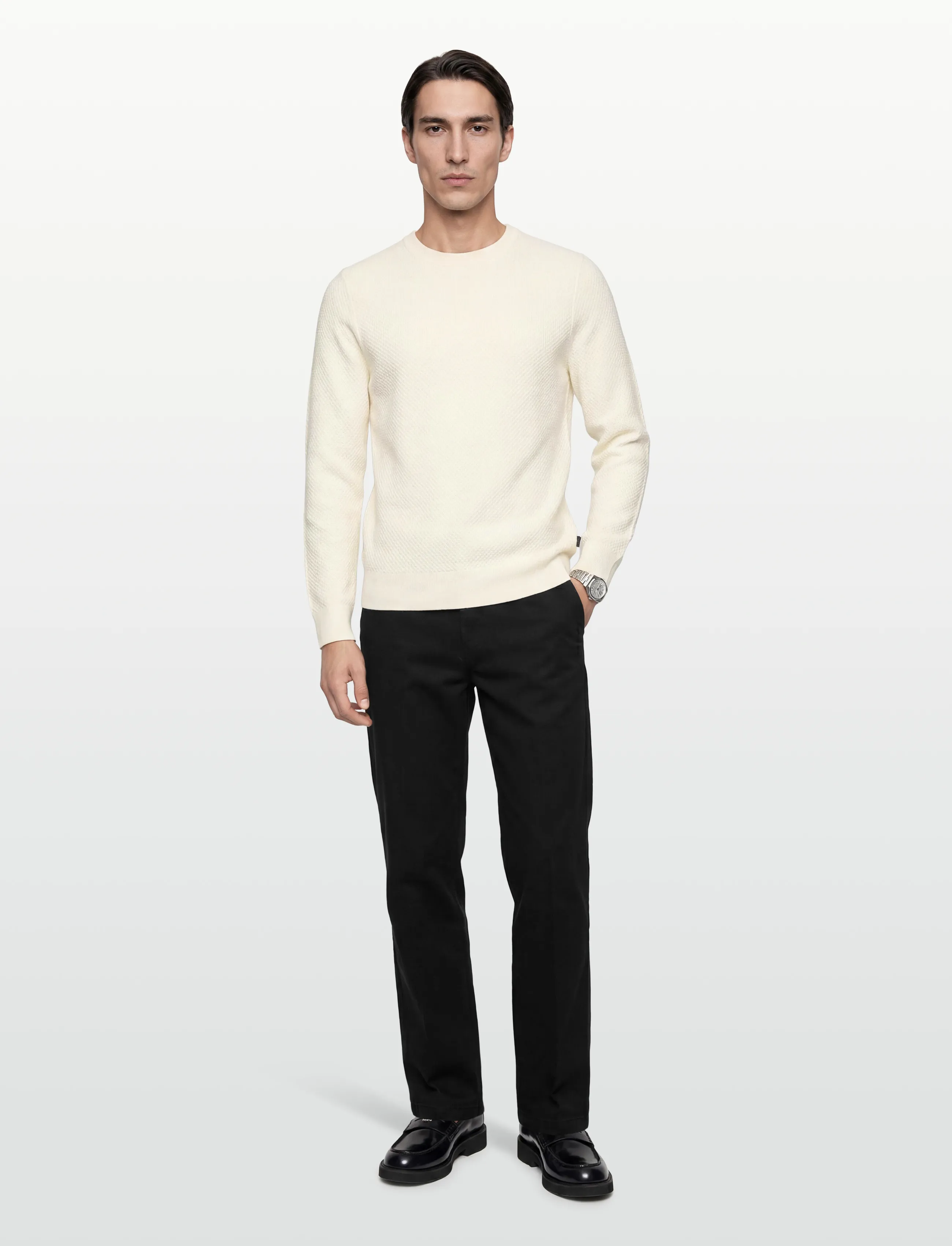 J. Lindeberg M Cotton Structure Sweater - Sweatshirts - CLOUD WHITE / white
