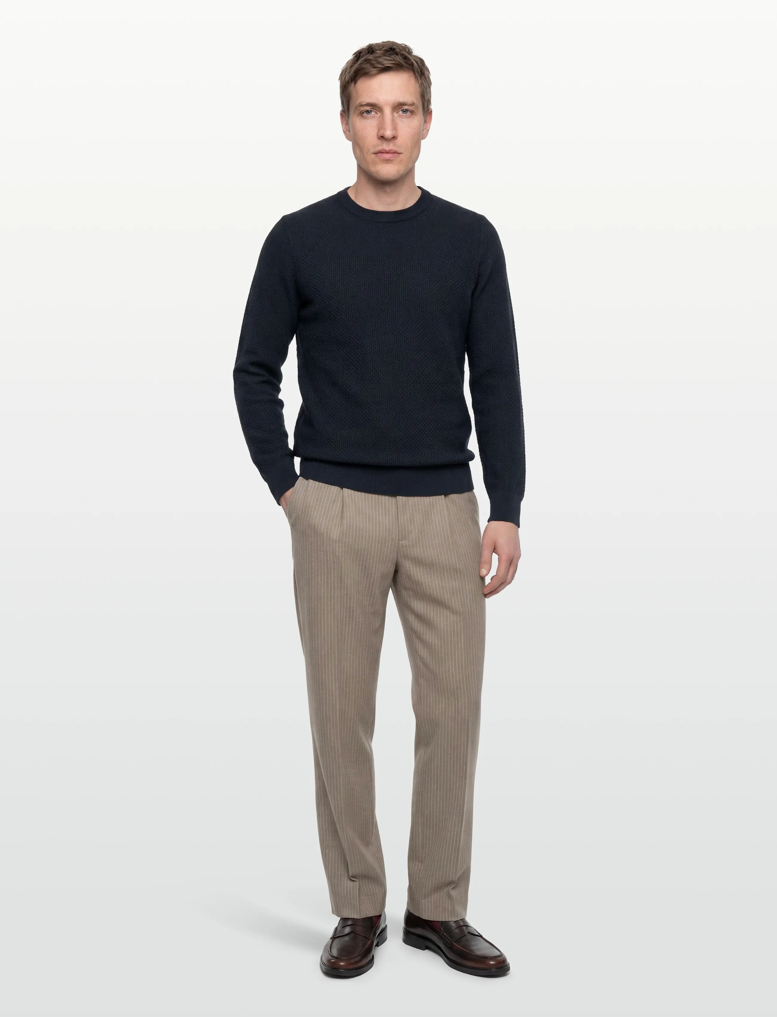 J. Lindeberg M Cotton Structure Sweater, M, Navy, Sweatshirts & Hættetrøjer > Sweatshirts, Herre
