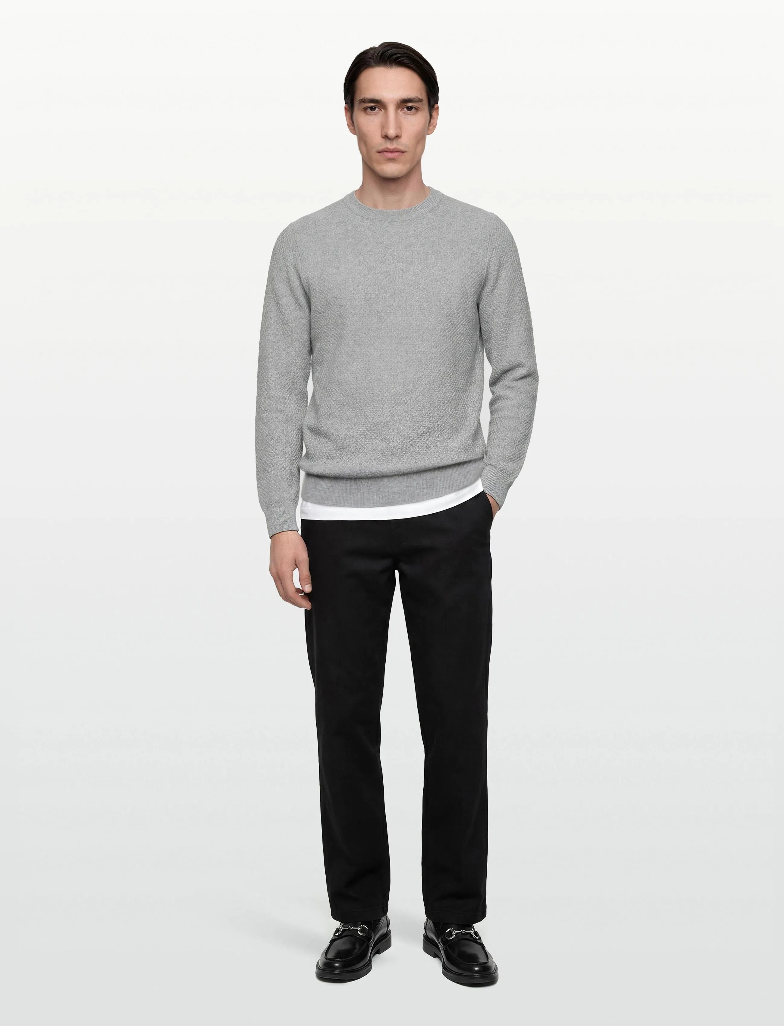 J. Lindeberg M Cotton Structure Sweater - Sweatshirts - LT GREY MELANGE / grey