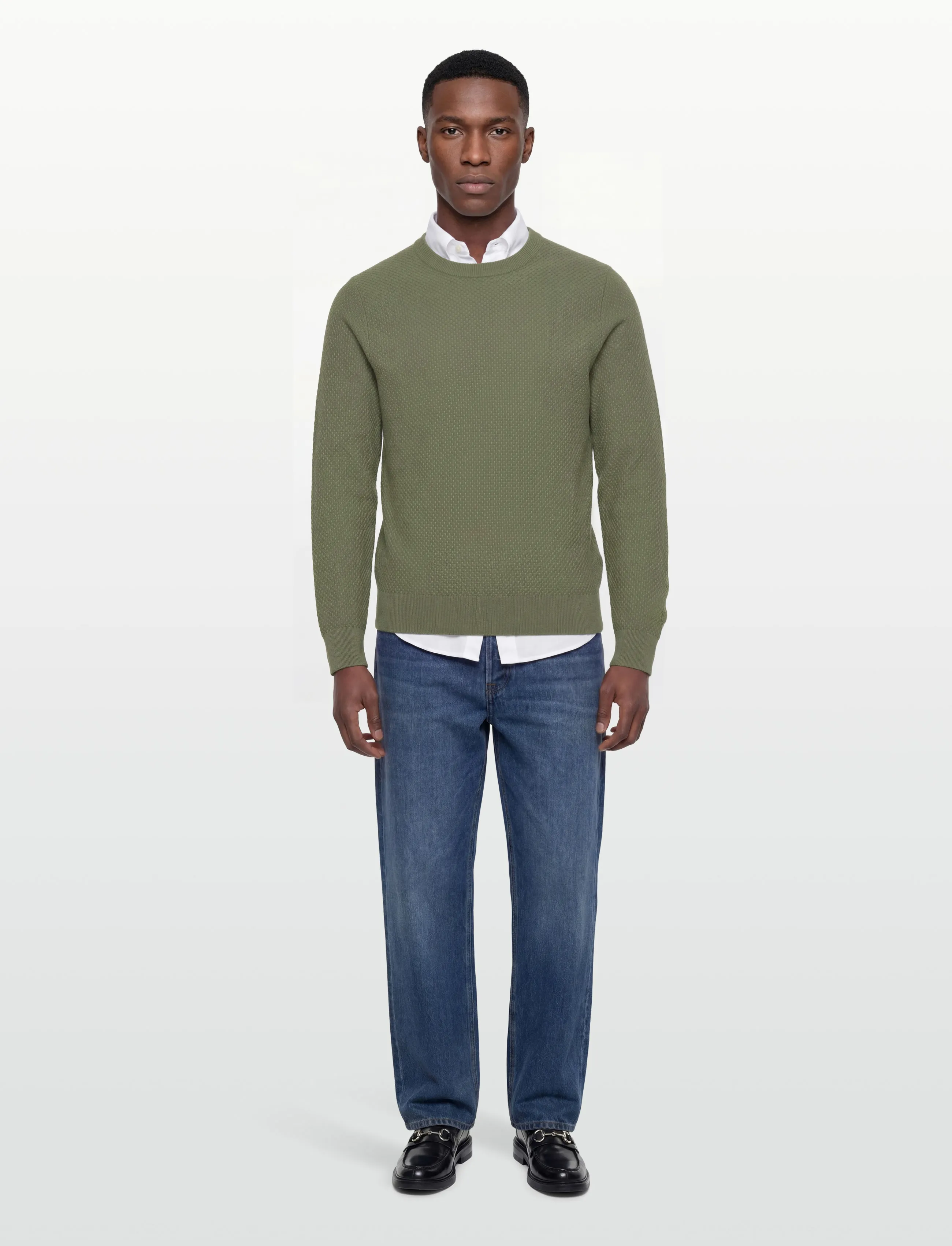 J. Lindeberg M Cotton Structure Sweater - Tøj - OLIVINE / khaki/green