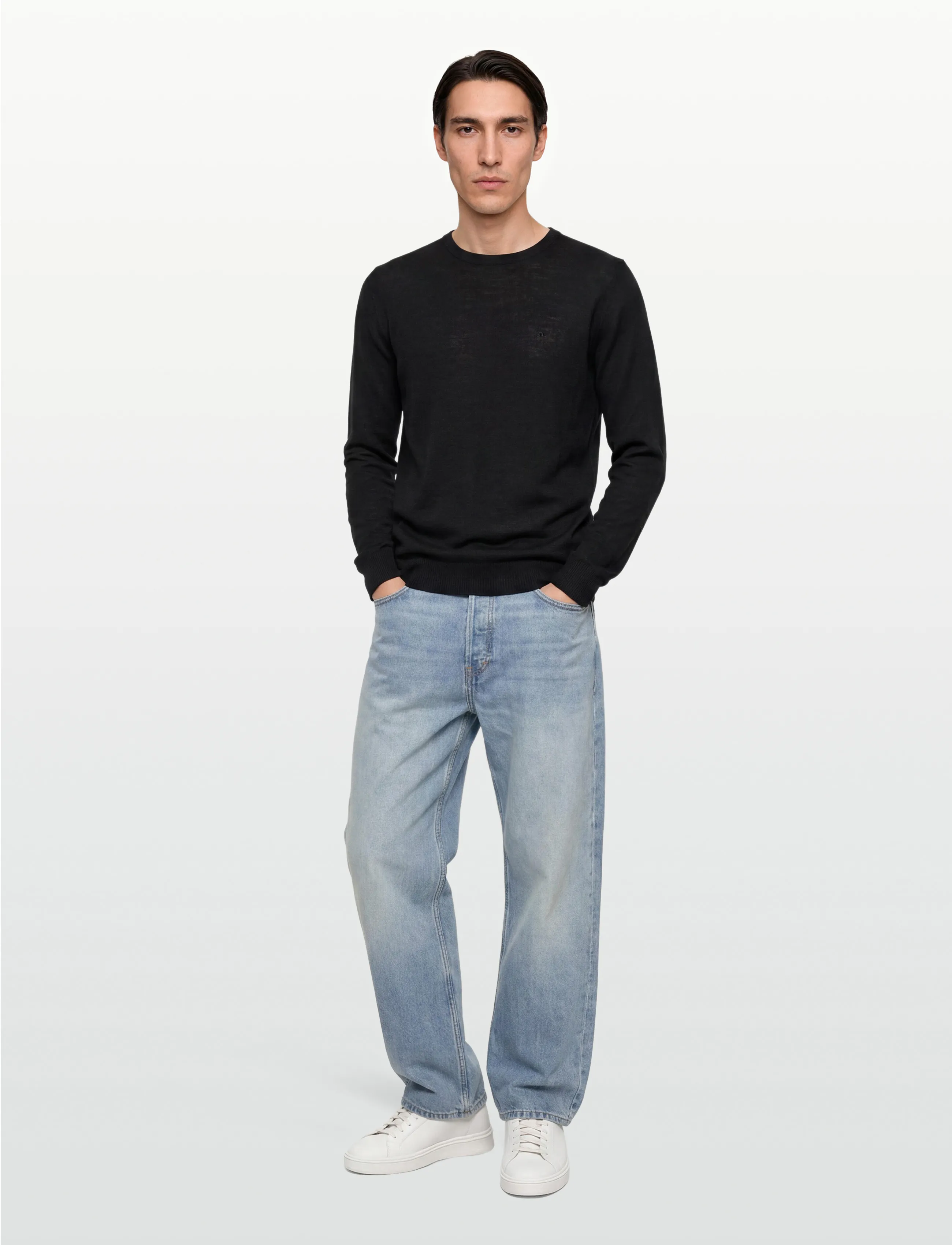 J. Lindeberg M Merino Blend C-Neck Sweater, L, Knitwear, Schwarz - Round Necks, Männerswear