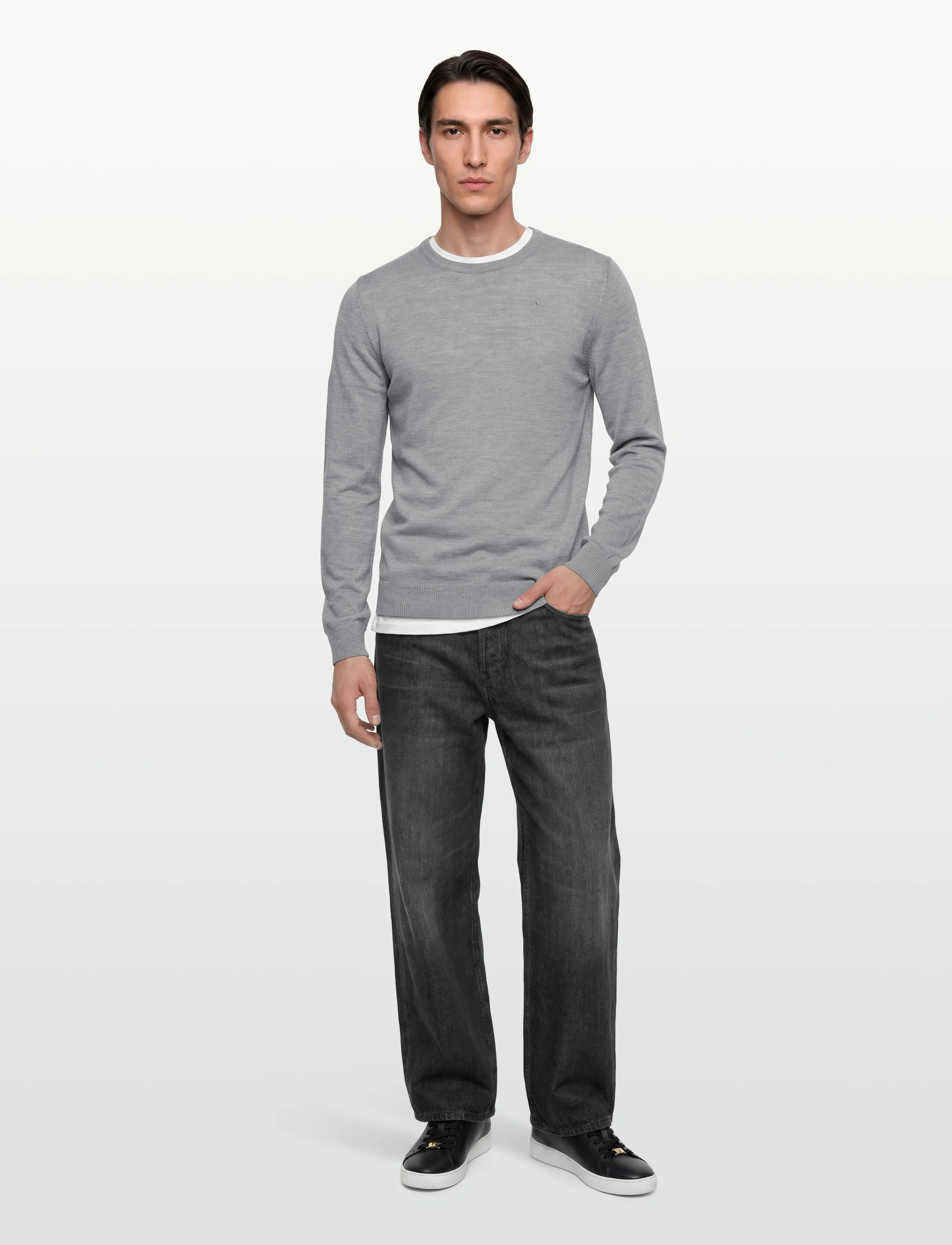 J. Lindeberg M Merino Blend C-Neck Sweater, M, Knitwear, Grau - Round Necks, Männerswear