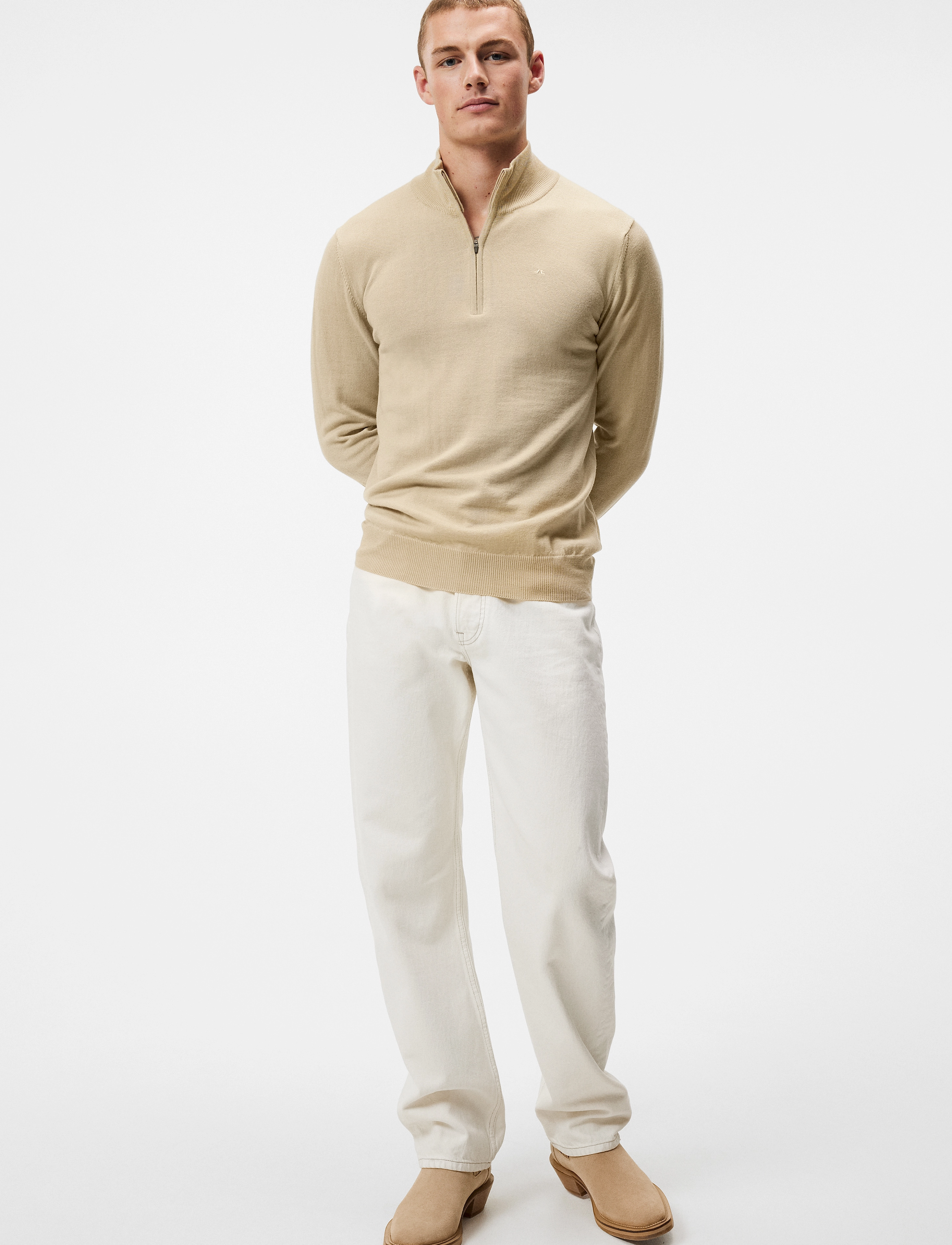 J. Lindeberg - Kiyan Quarter Zip Sweater - safari beige - 3