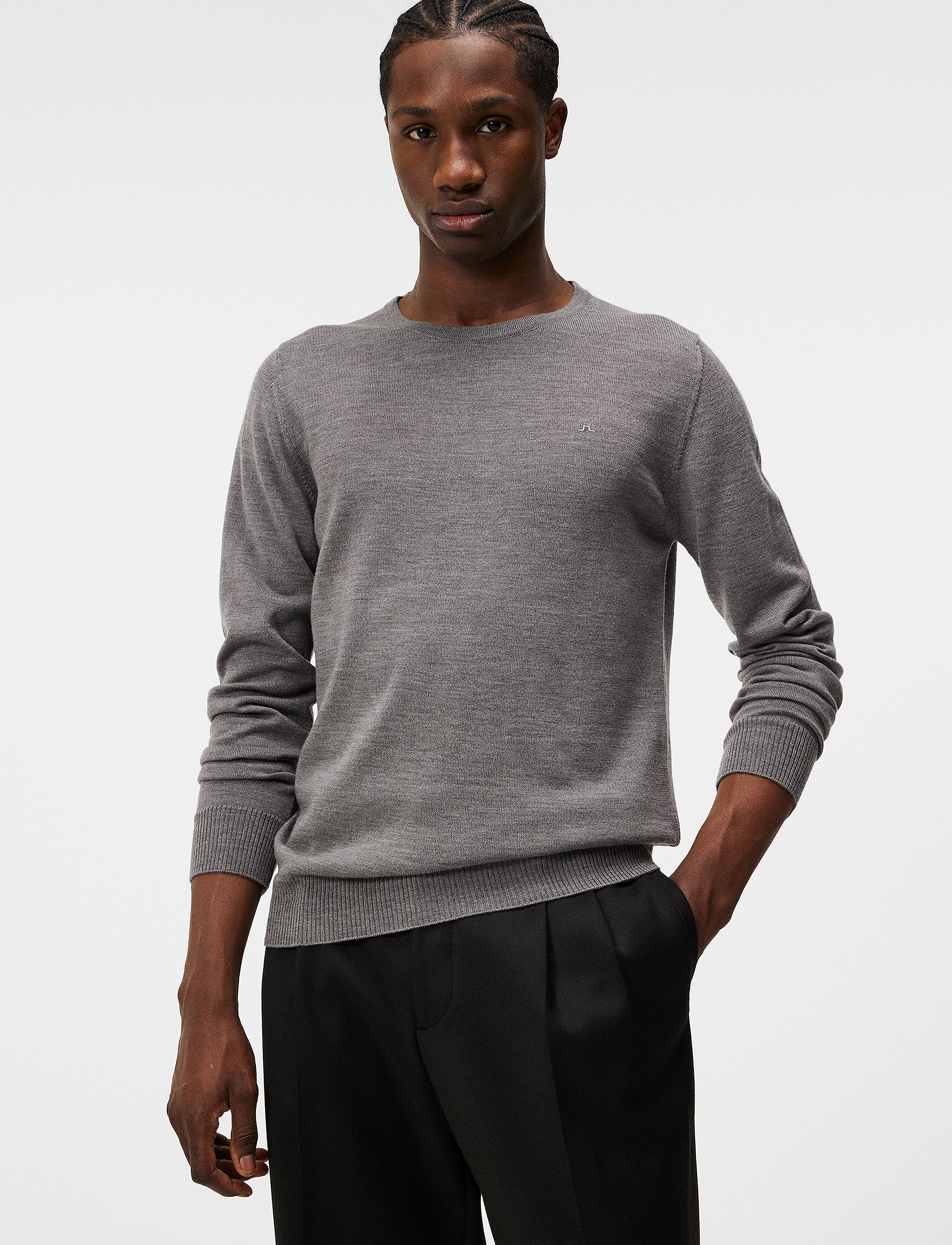 J. Lindeberg Lyle Merino Crew Neck Sweater, XL, Knitwear, Grau - Round Necks, Männerswear