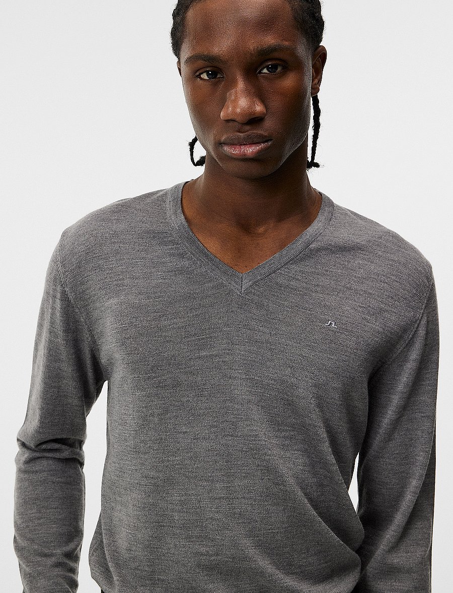 J. Lindeberg - Lymann Merino V-neck Sweater - v-aukkoiset - grey melange - 5