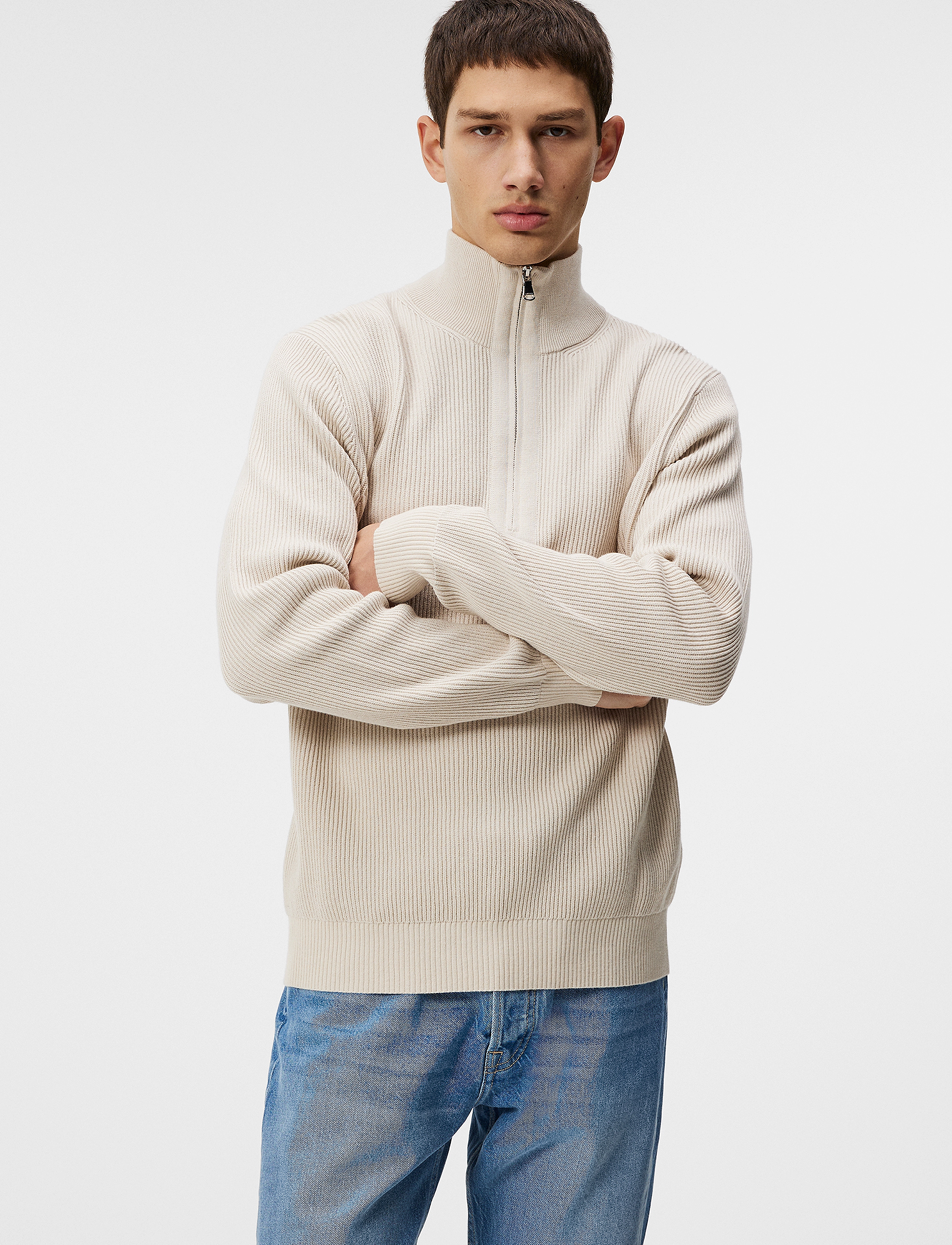 J. Lindeberg - Alex Half Zip Knitted Sweater - moonbeam - 2