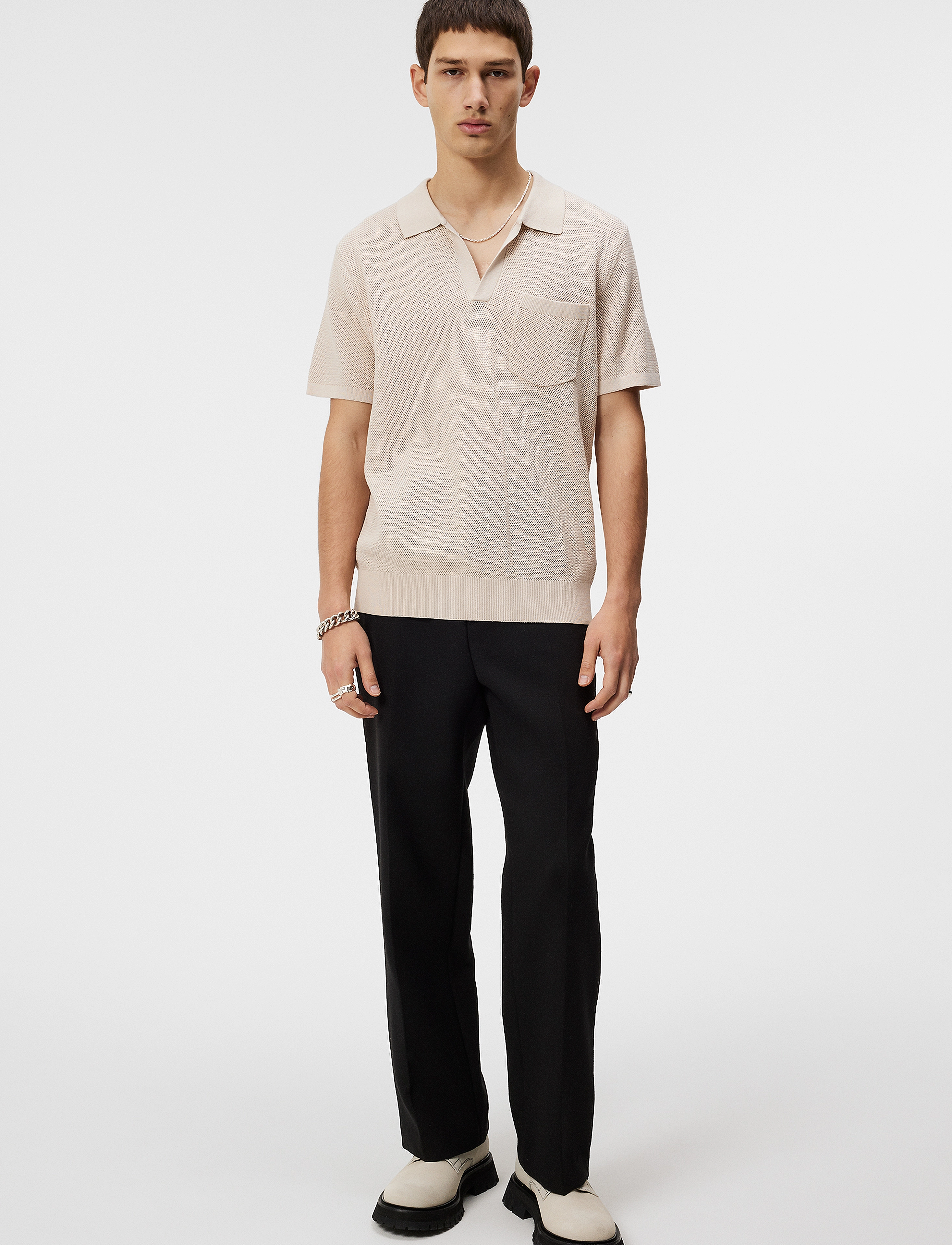 J. Lindeberg - Ben Open Collar Polo - moonbeam - 4